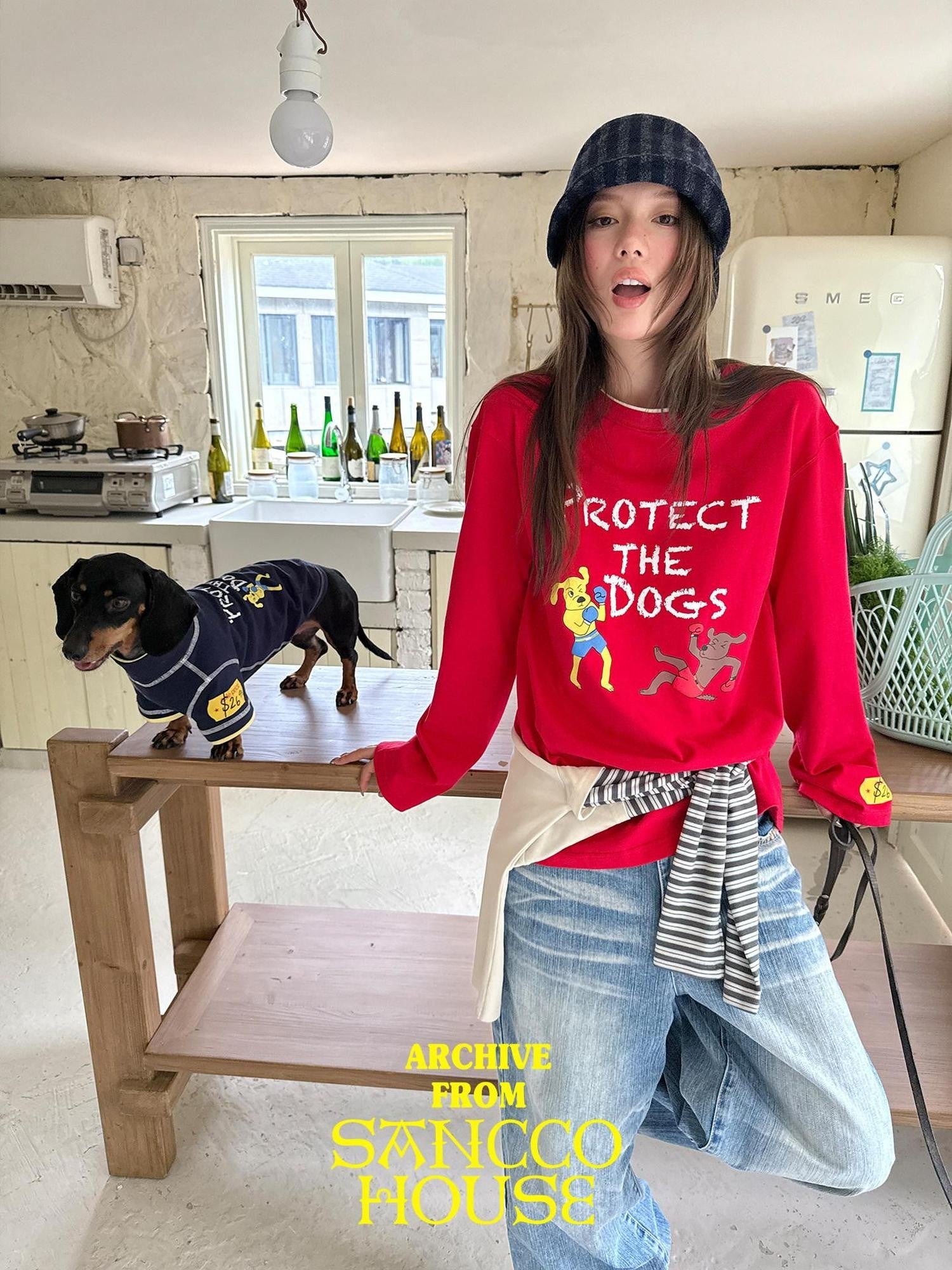 sancco house Navy Dog Print Oversized Women&
