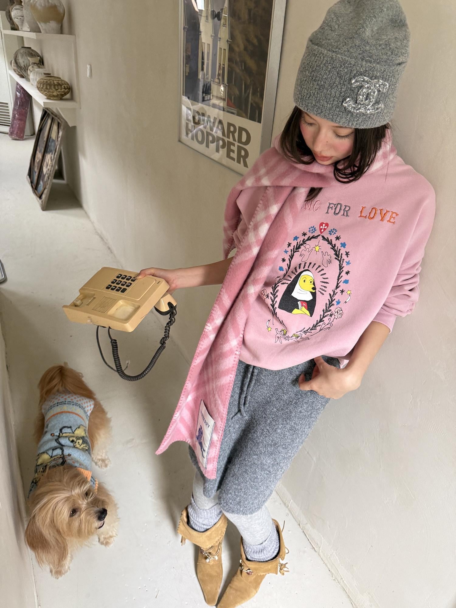 sancco house Nun Puppy Print Washed Vintage Crewneck Women&