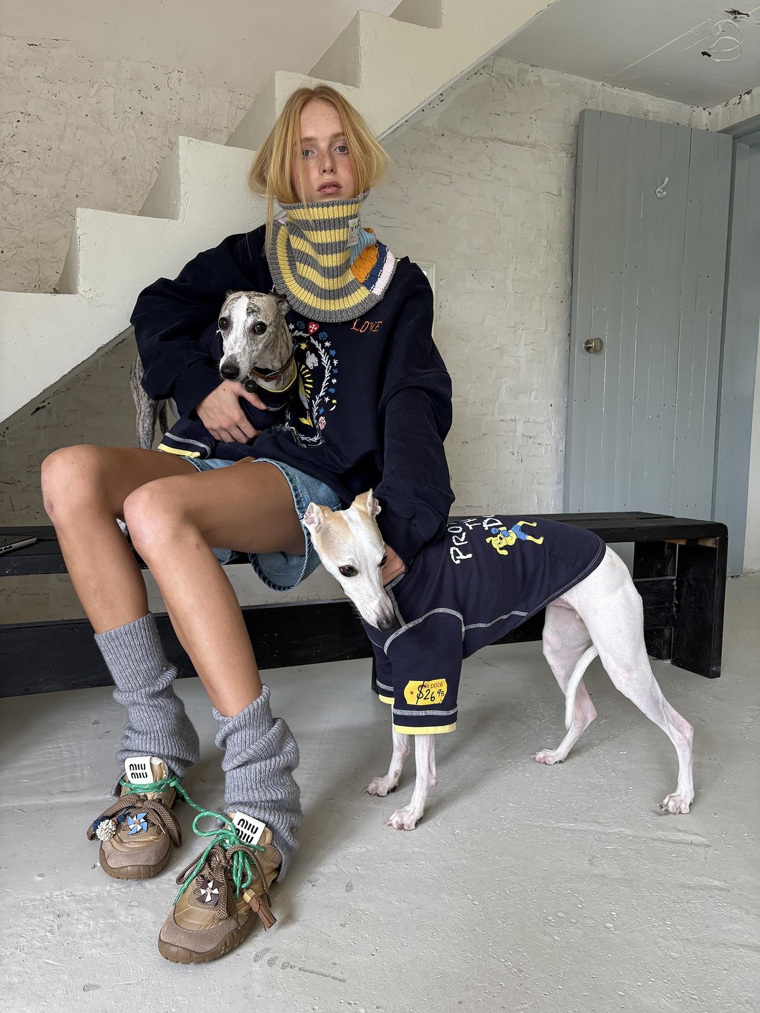 sancco house Nun Puppy Print Washed Vintage Crewneck Women&