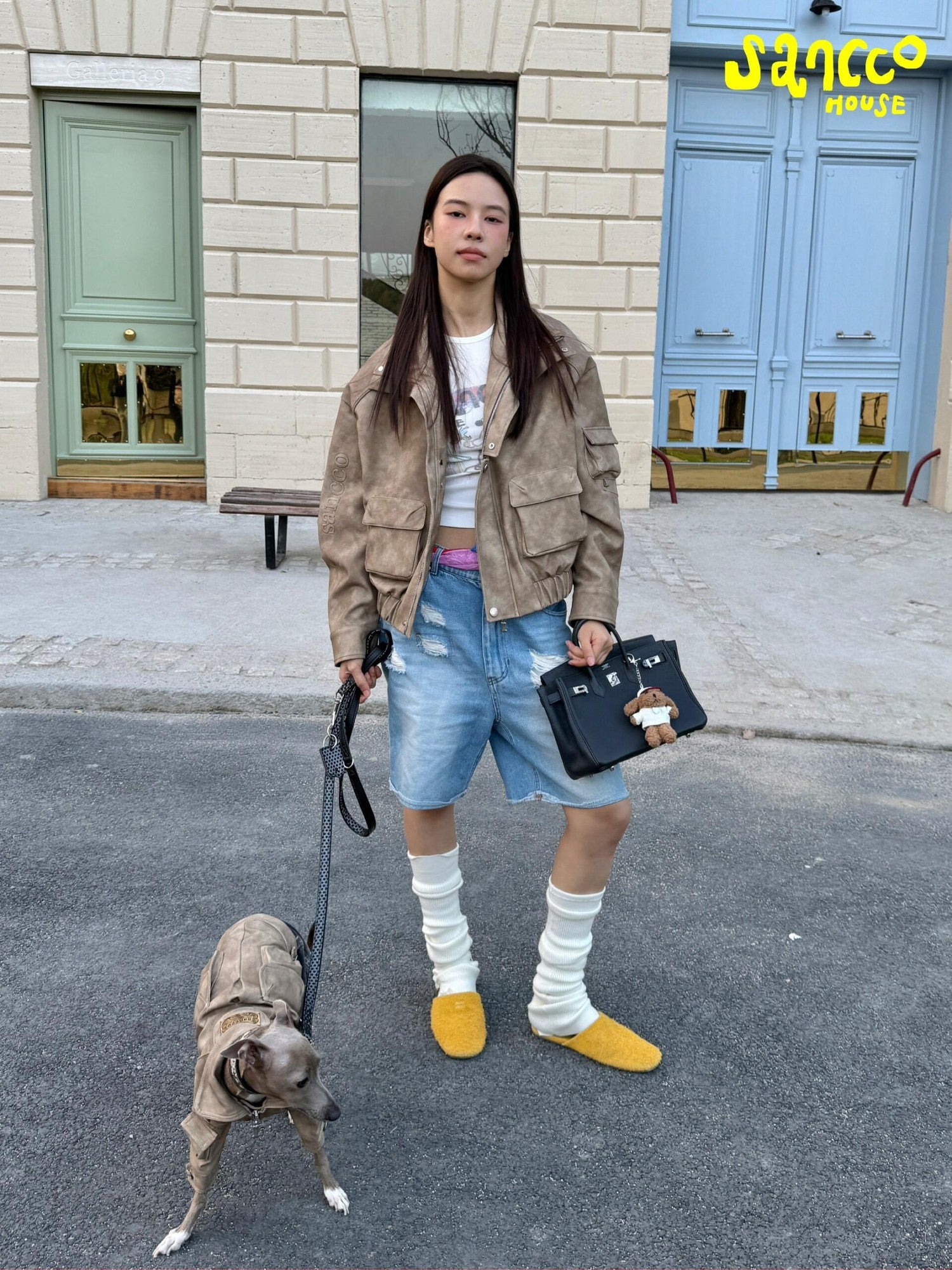 sancco house Oversized Cropped Biker Zip Lapel Street Women&