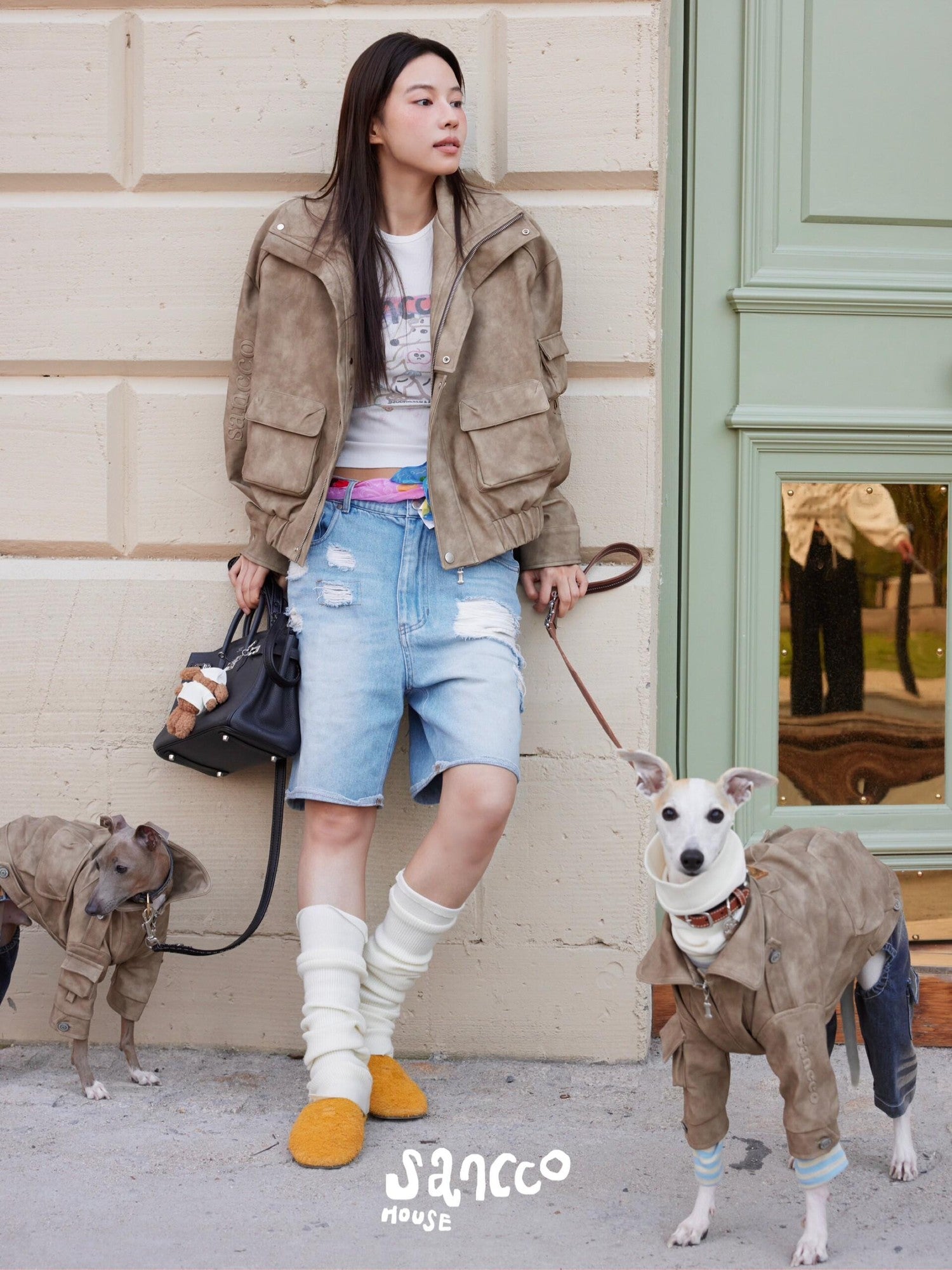 sancco house Oversized Cropped Biker Zip Lapel Street Women&
