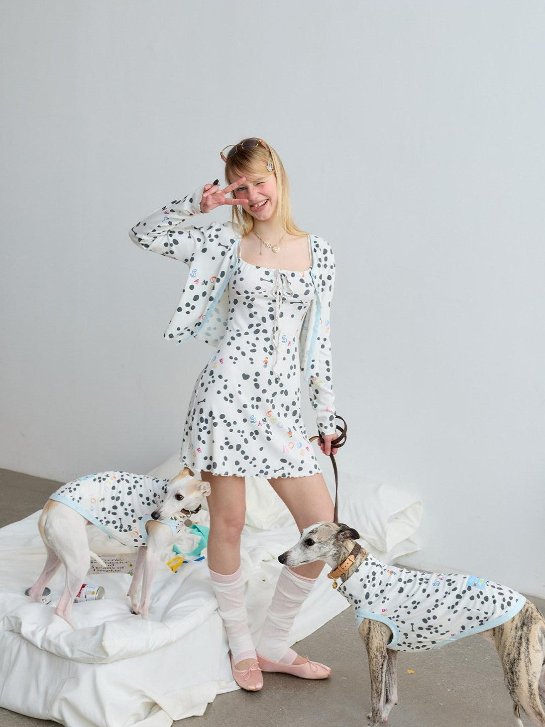 sancco house Polka Dot Jacquard Knit Cardigan Set Women&
