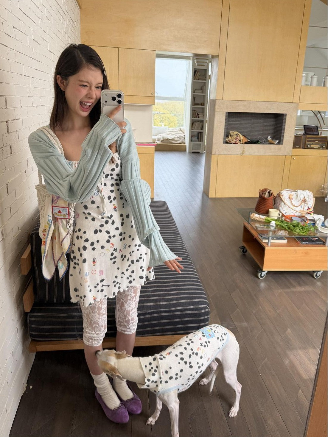 sancco house Polka Dot Jacquard Knit Cardigan Set Women&