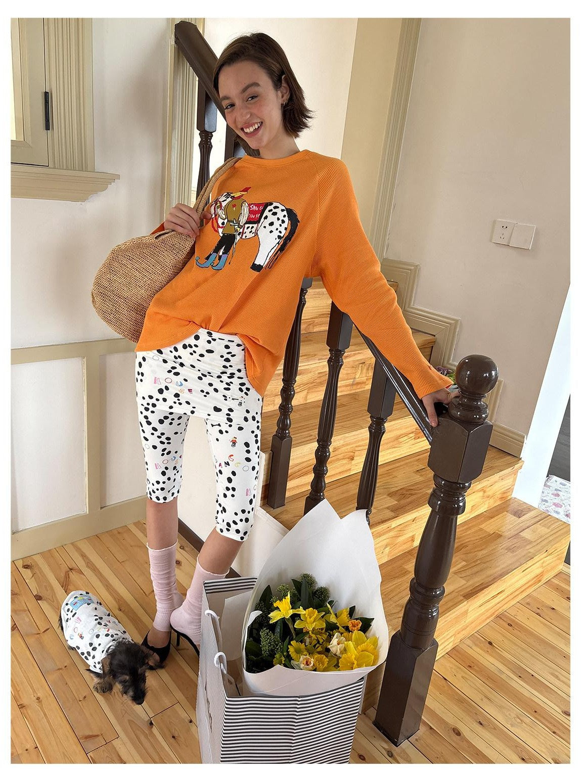 sancco house Polka Dot Print Stretch Yoga Cycling Women&
