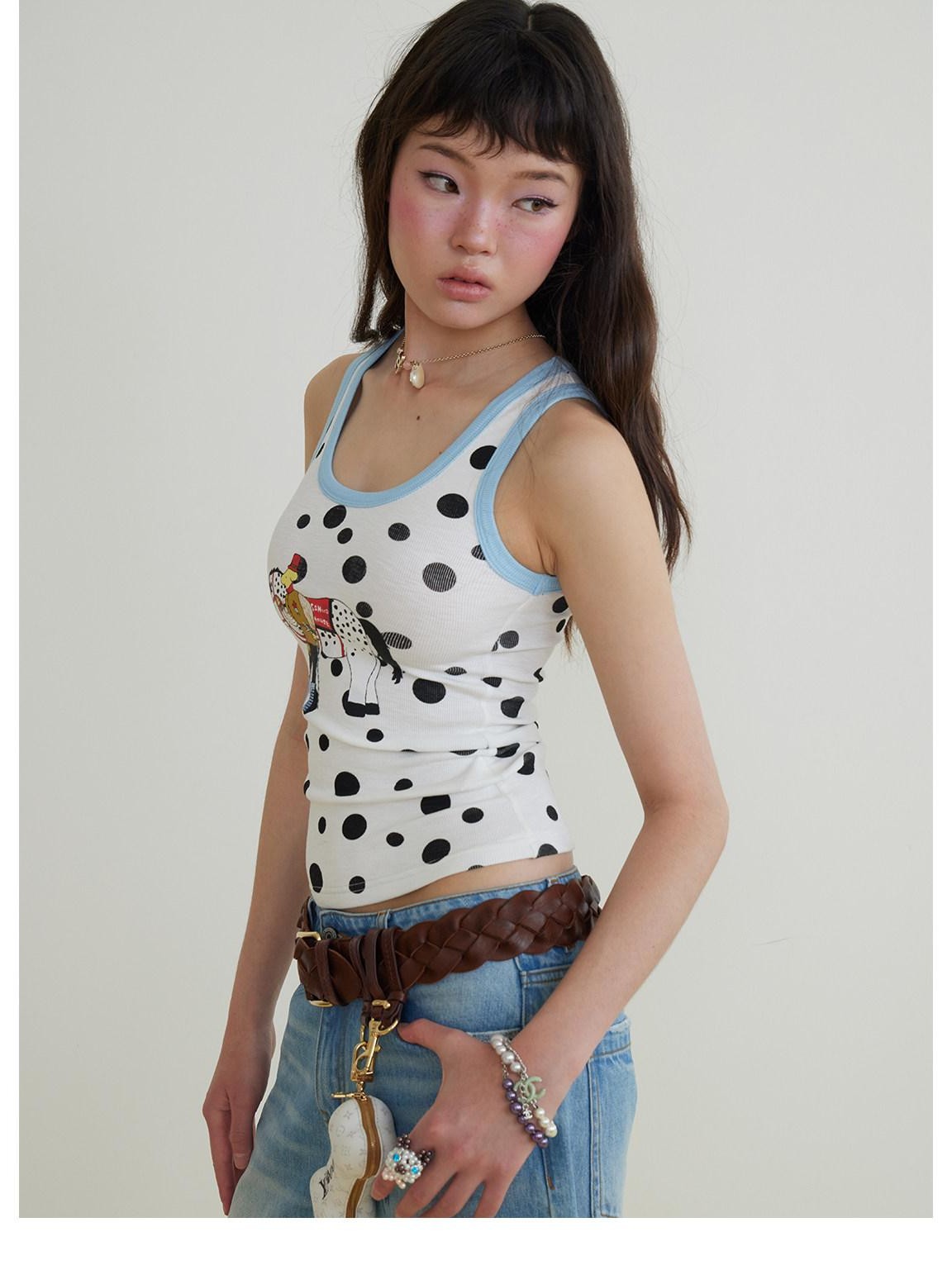 sancco house Printed Polka Dot Racerback U Neck Women&