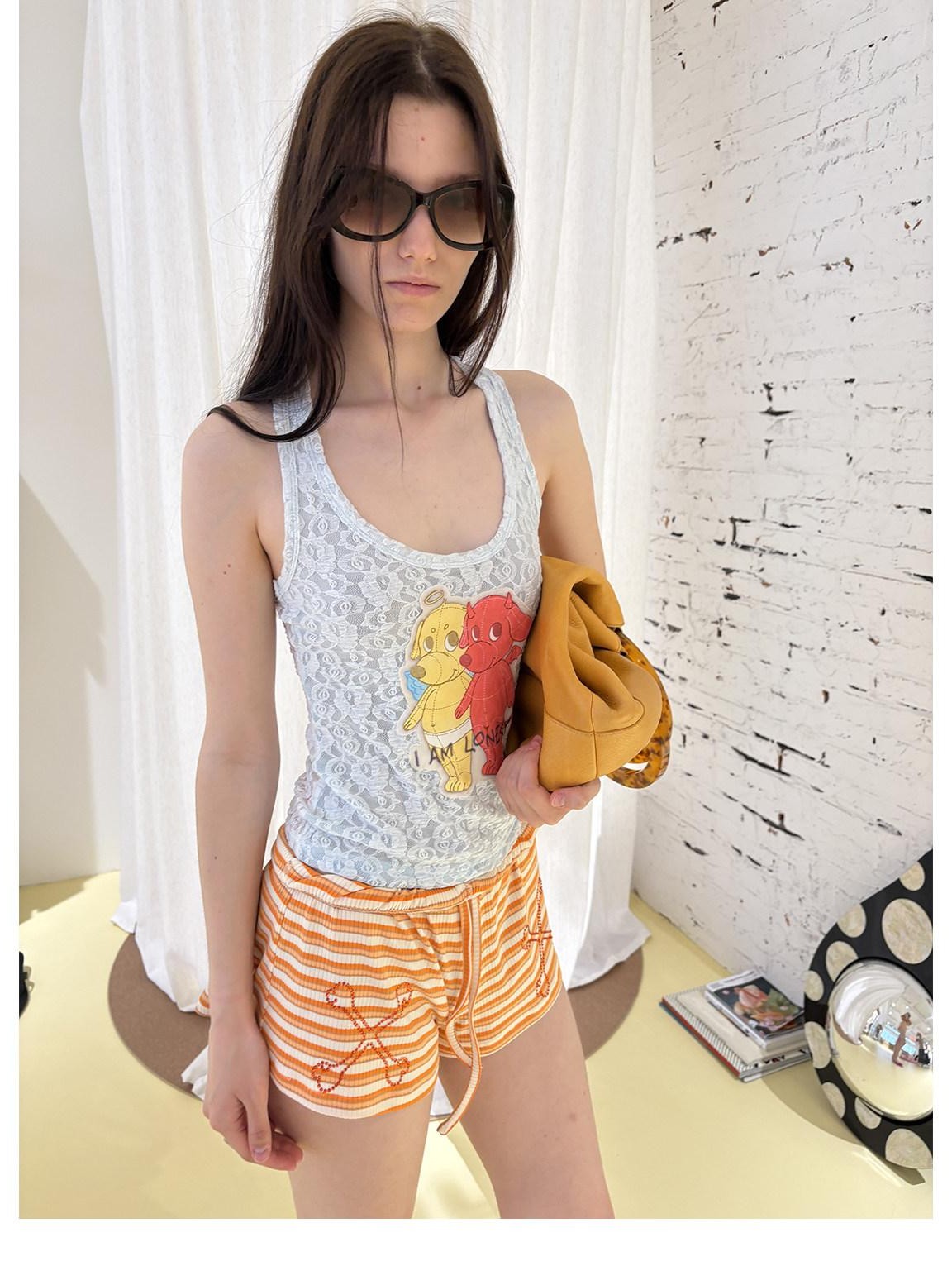 sancco house Puppy Applique Embroidery Sheer Racerback Women&