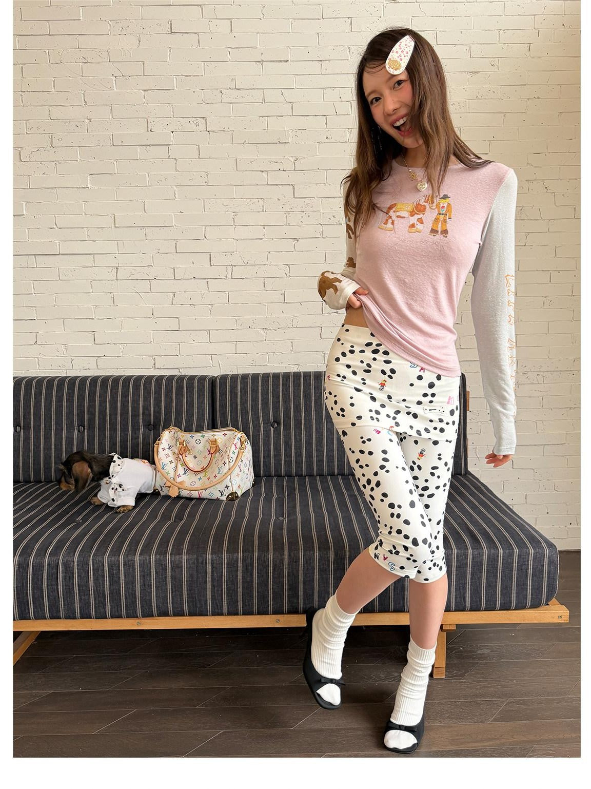 sancco house Puppy Illustration Print Colorblock Women&