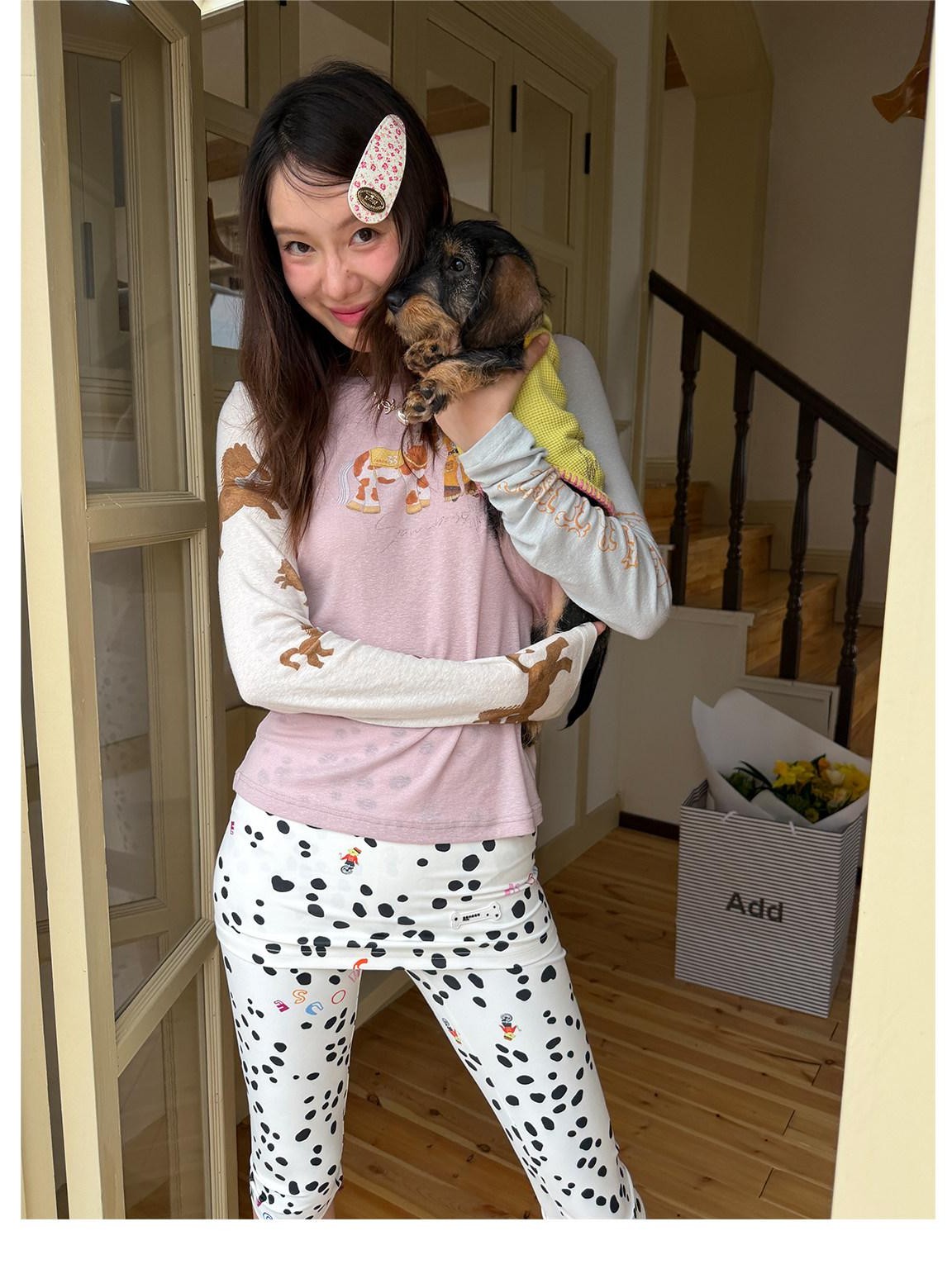 sancco house Puppy Illustration Print Colorblock Women&