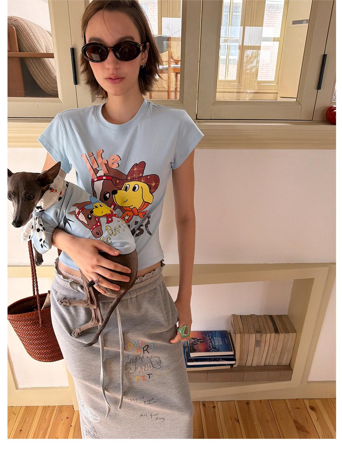 sancco house Puppy Original Print Round Neck Cropped Women&