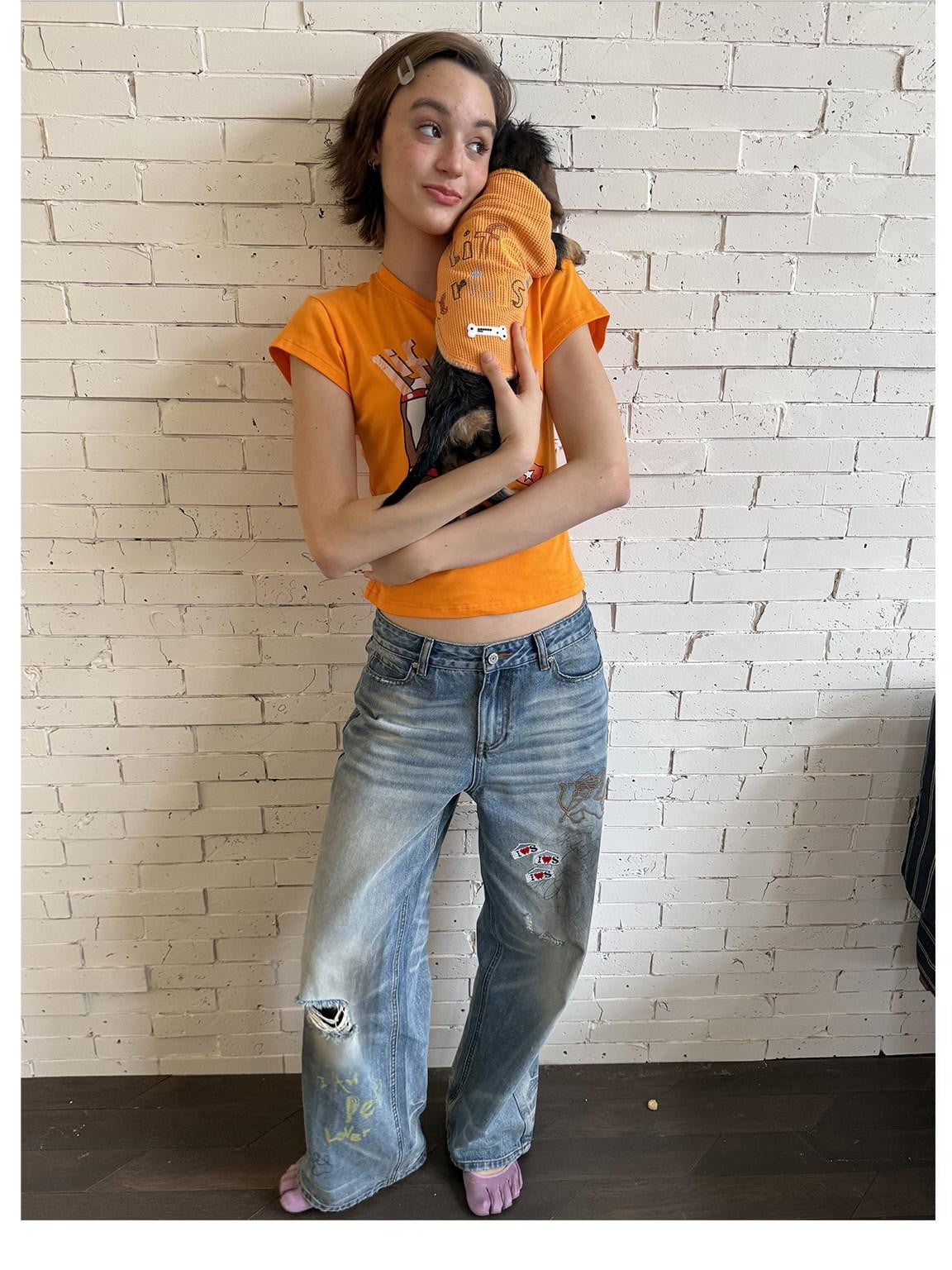 sancco house Puppy Original Print Round Neck Cropped Women&
