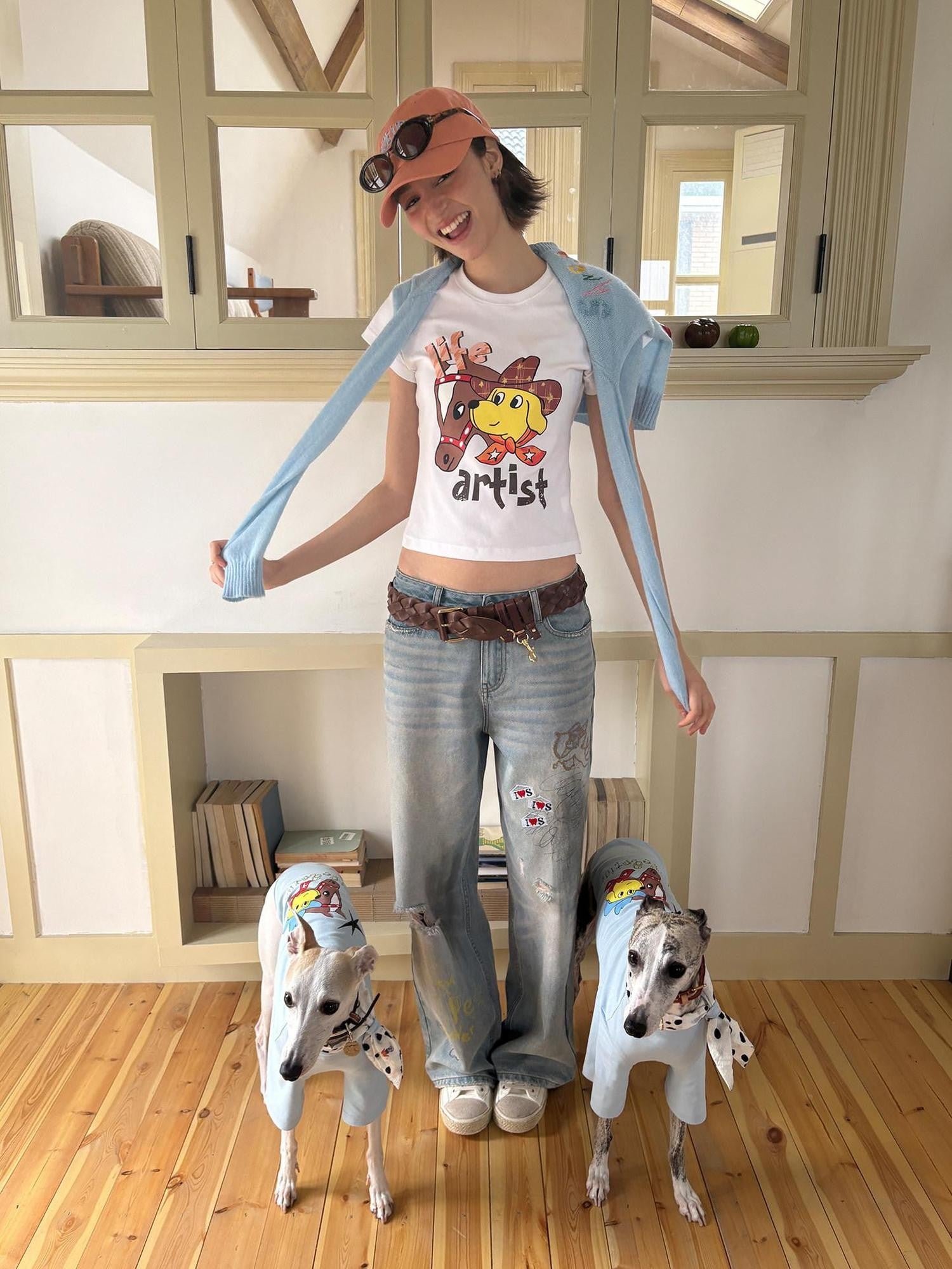 sancco house Puppy Original Print Round Neck Cropped Women&