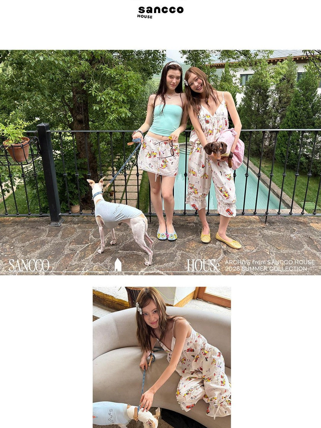sancco house Racing Puppy Print Tie Waist Tulip Hem Women&