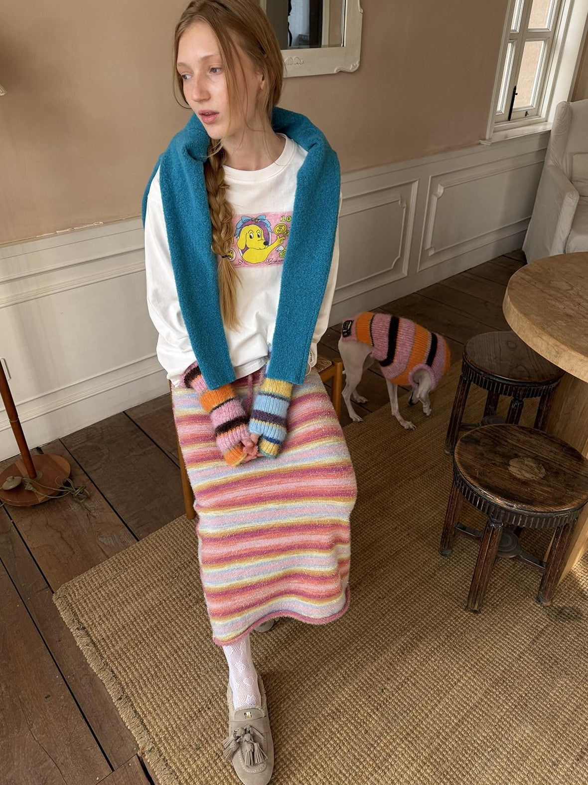 sancco house Red Striped Gradient A Line Knit Women&