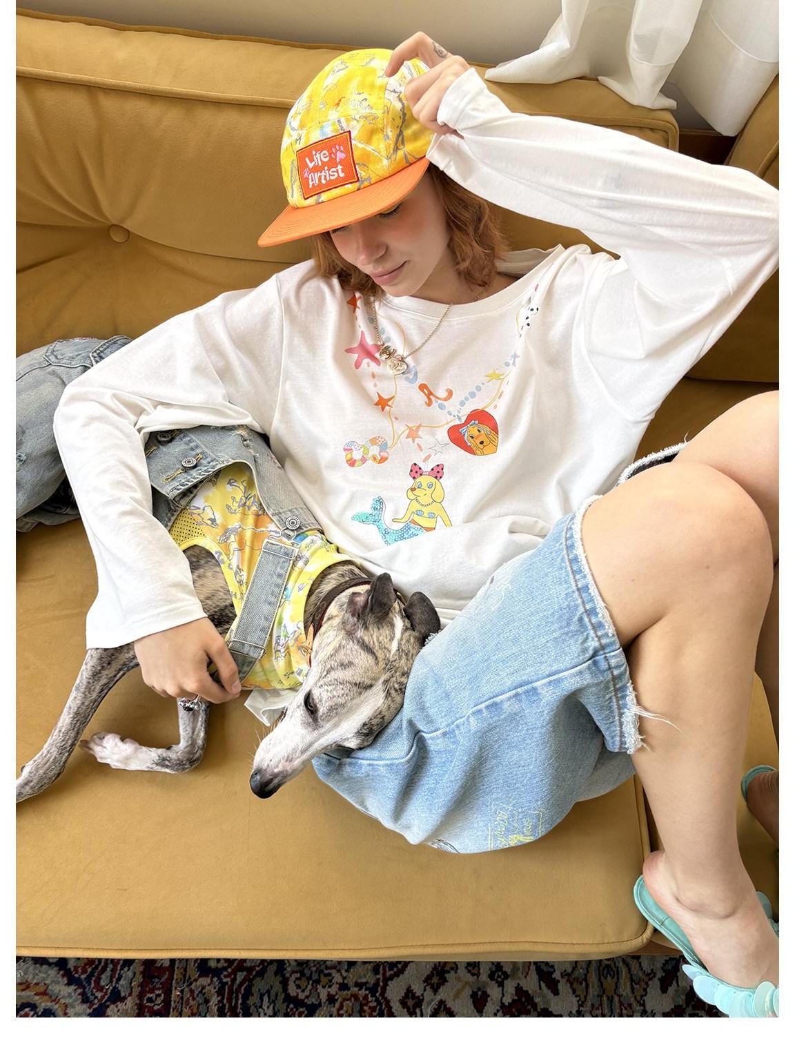 sancco house Sequin Mermaid Puppy Necklace Embroidered Women&