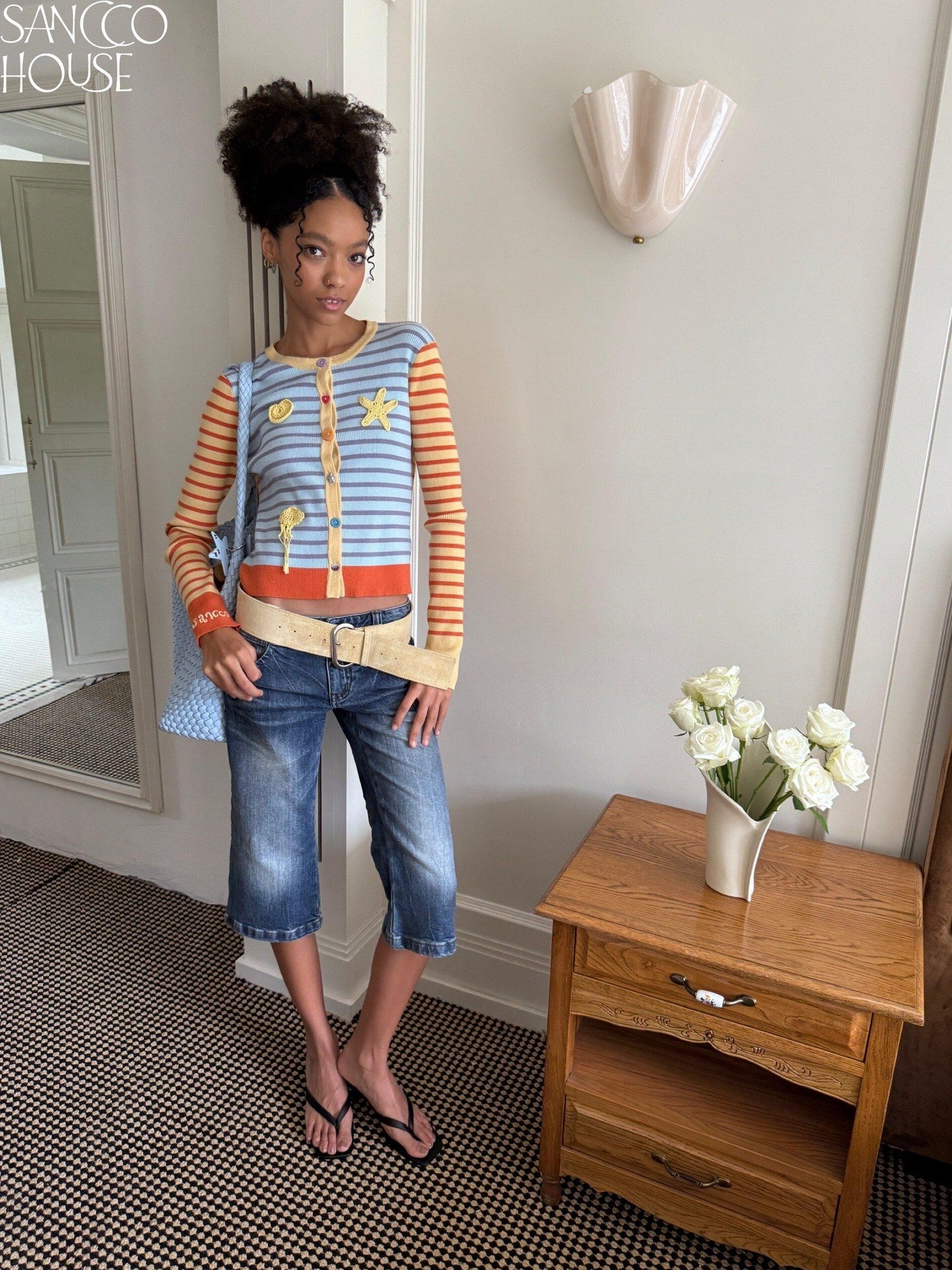 sancco house Shell Colorblock Striped Cardigan Women&