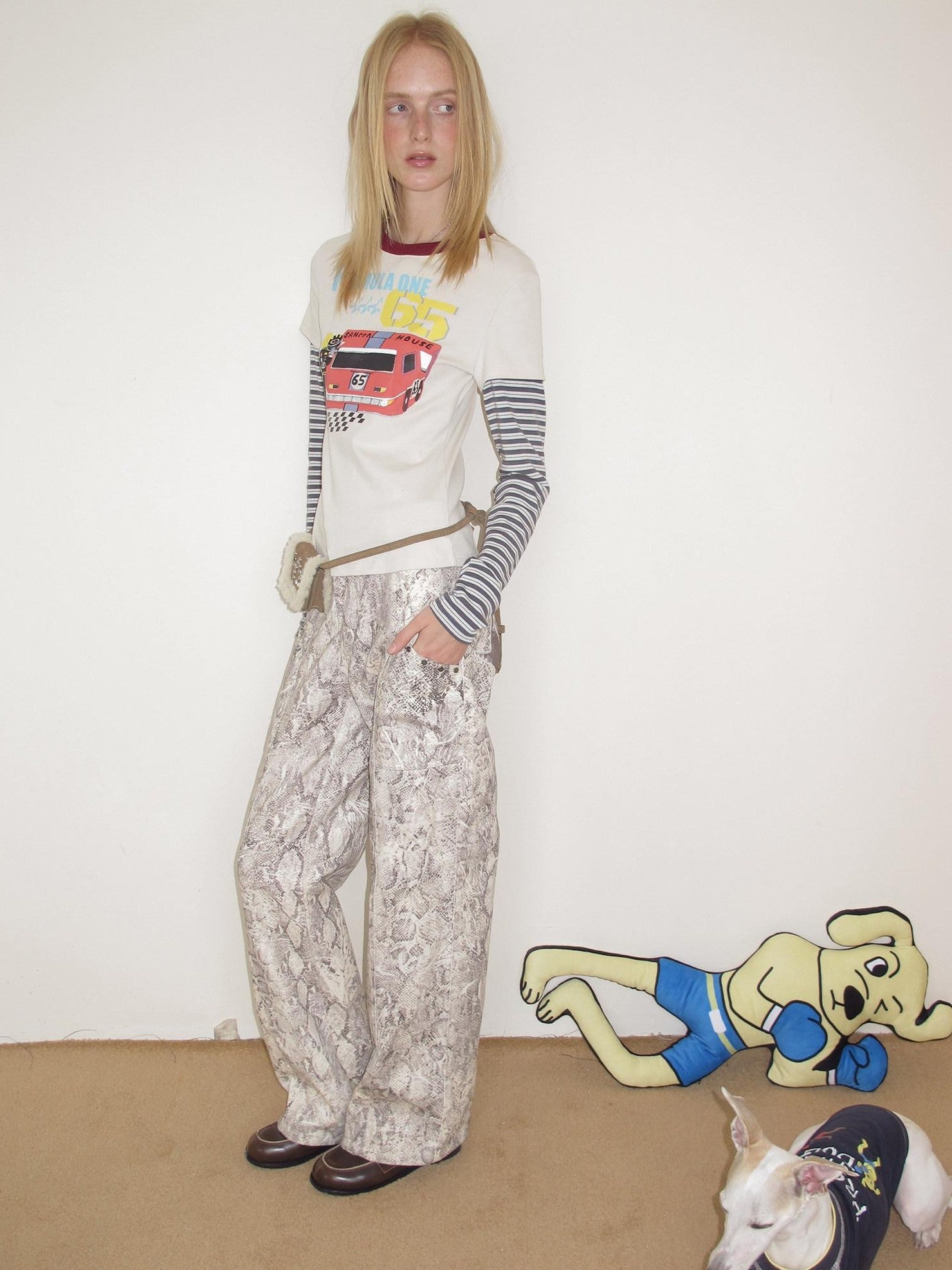 sancco house Snake Print Applique Studded Patchwork Women&