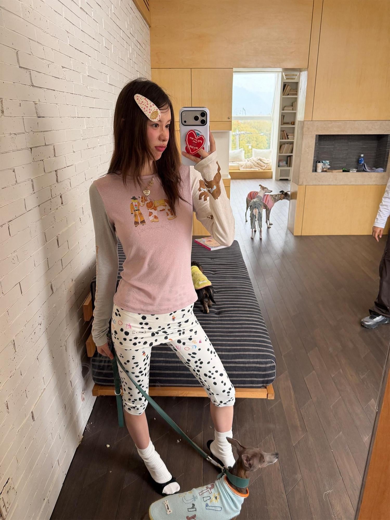 sancco house Spot Print Biker Yoga Tight Mid Thigh Women&