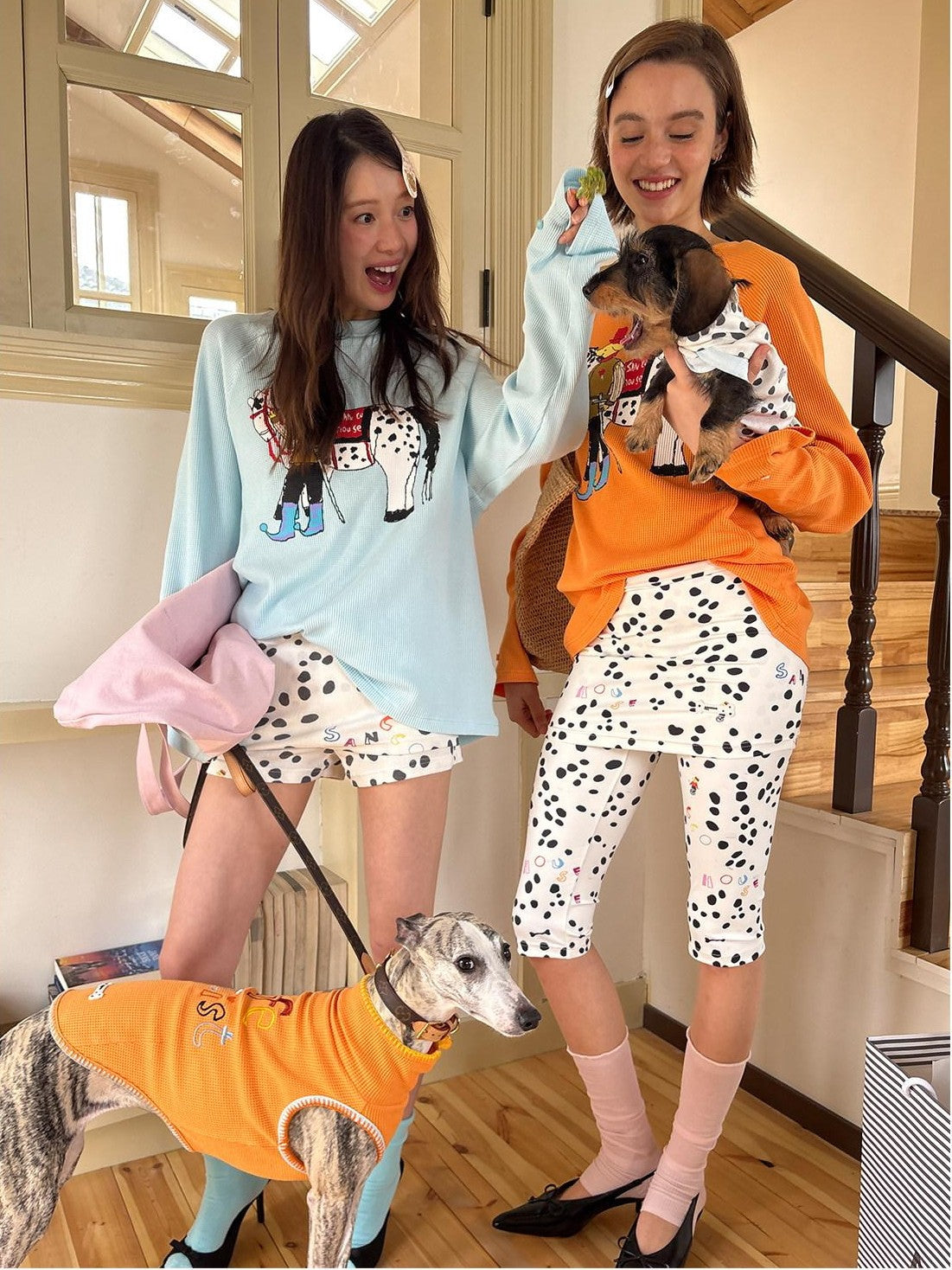 sancco house Spotted Puppy Print Long Sleeve Women&