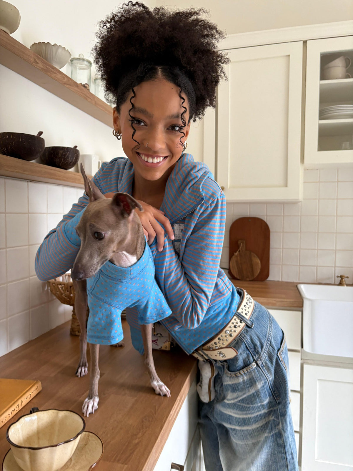 sancco house Striped Polka Dot Print Hooded Zip Cotton Blend Women&