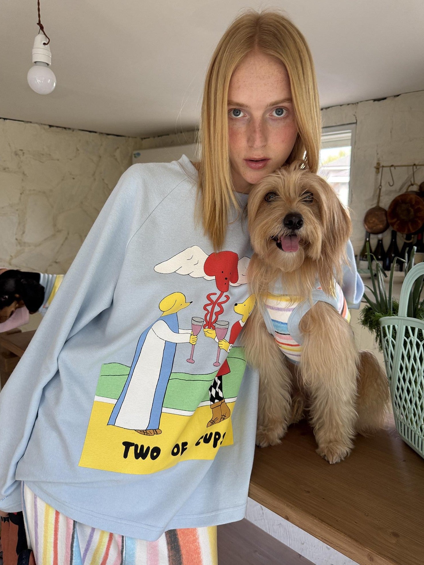 sancco house Striped Tarot Puppy Print Loose Women&