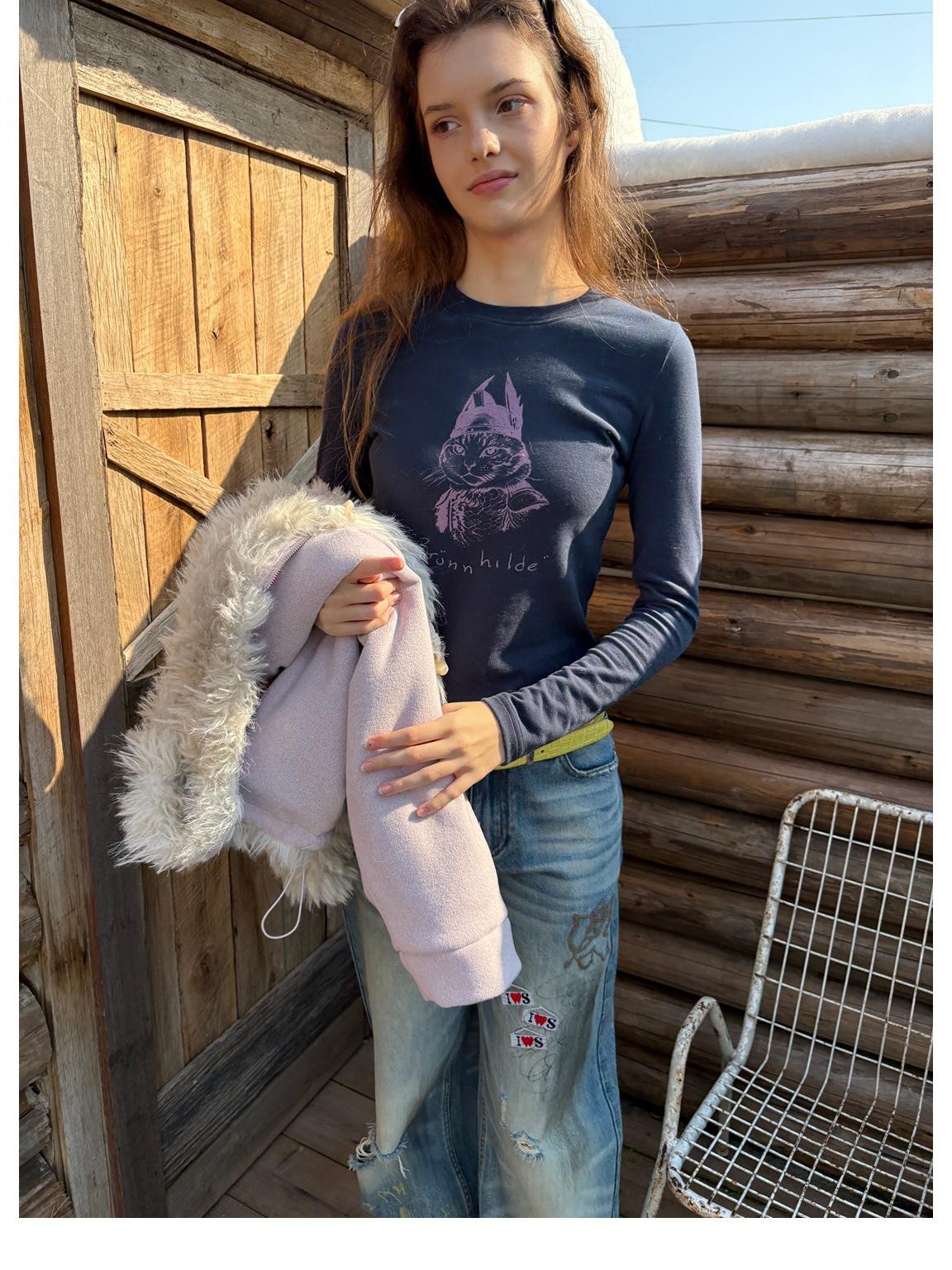 sancco house Vintage Cat Portrait Print Fleece Women&
