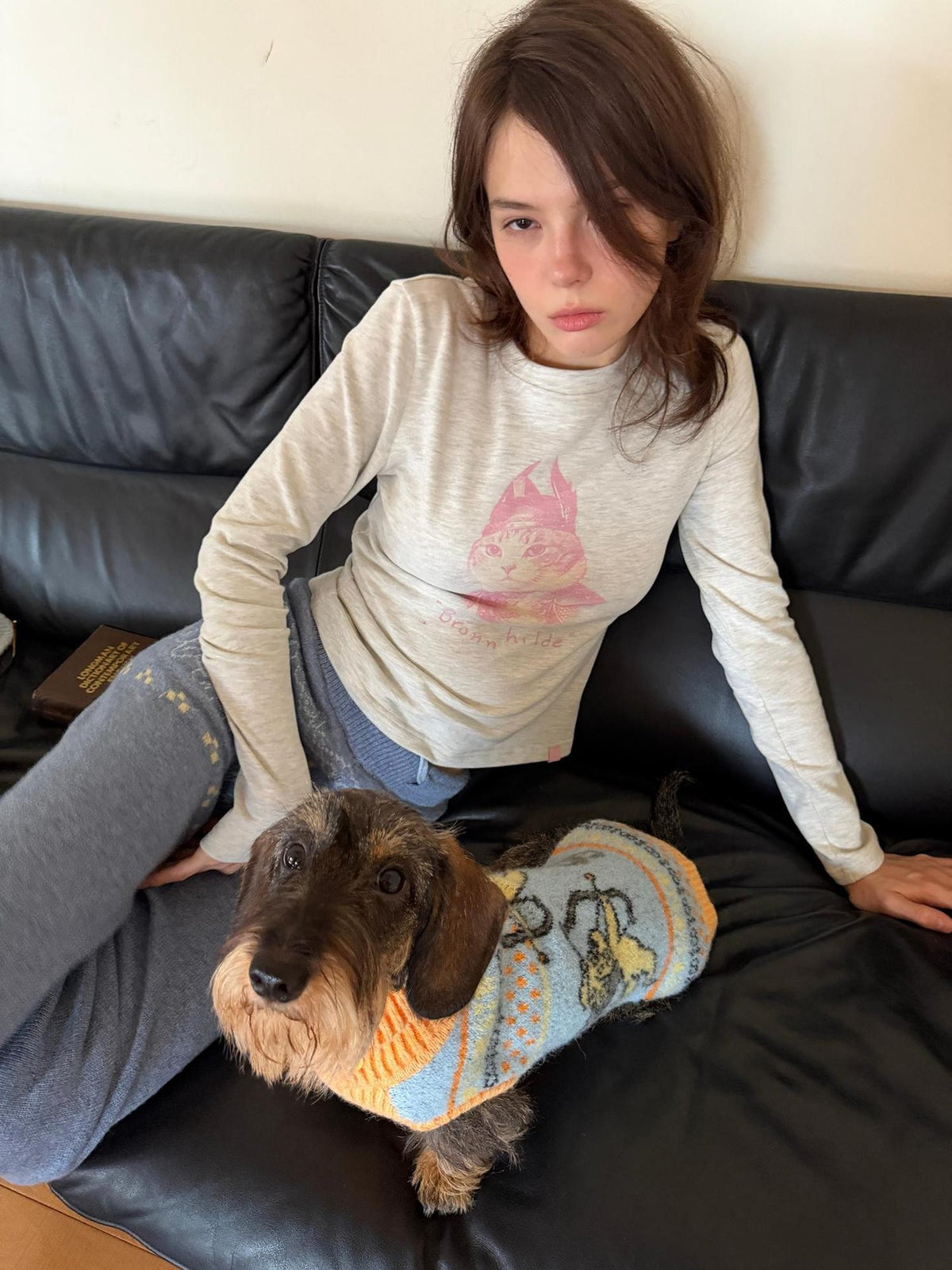 sancco house Vintage Cat Portrait Print Fleece Women&