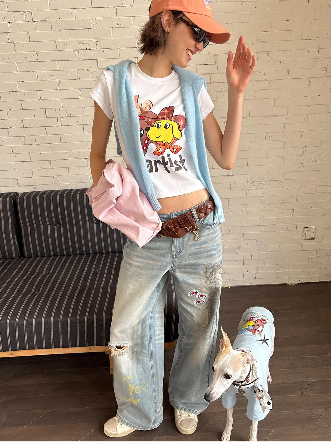 sancco house Vintage Distressed Graffiti Patch Embroidered Women&