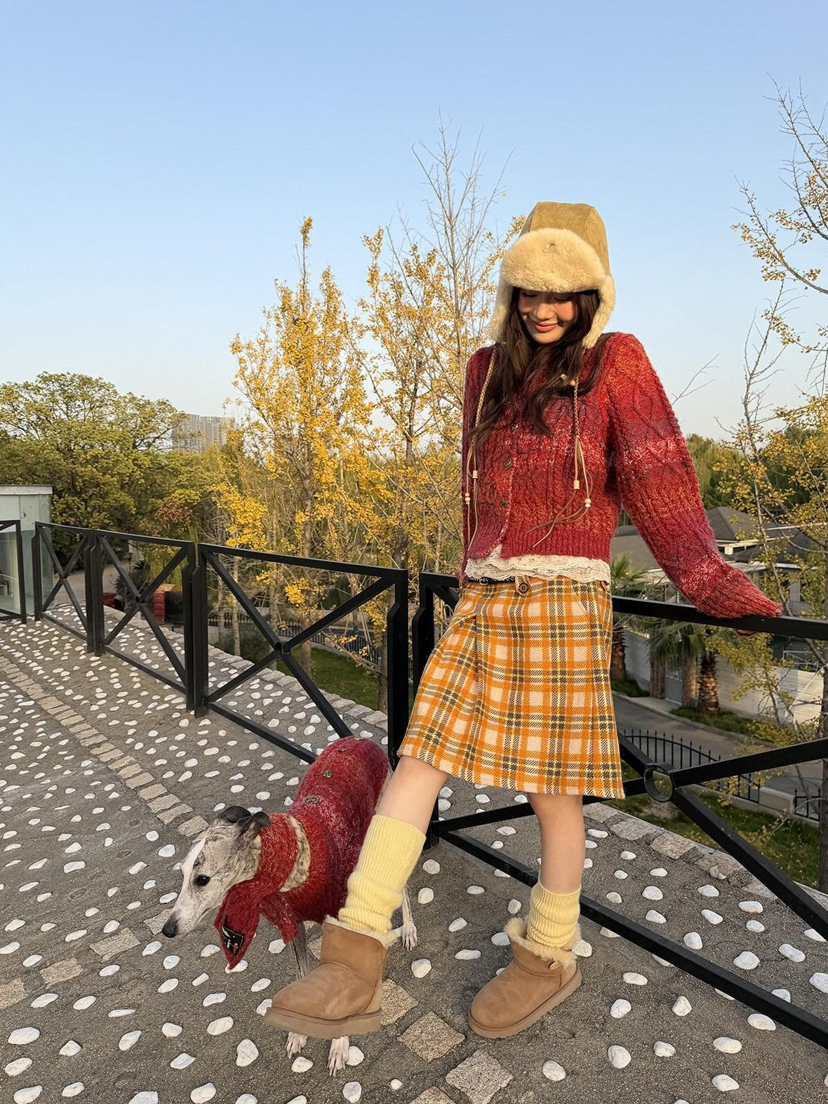 sancco house Vintage Yellow Plaid Double Waist Loops Women&