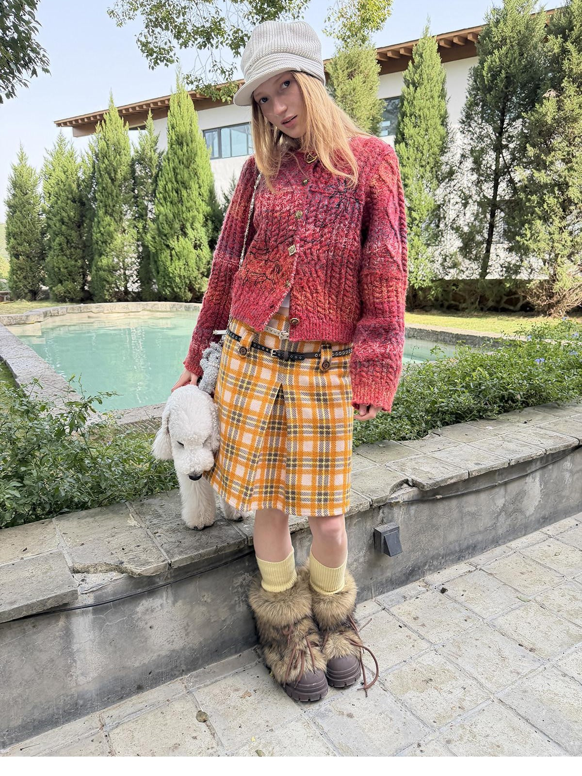 sancco house Vintage Yellow Plaid High Waist Double Tab Women&