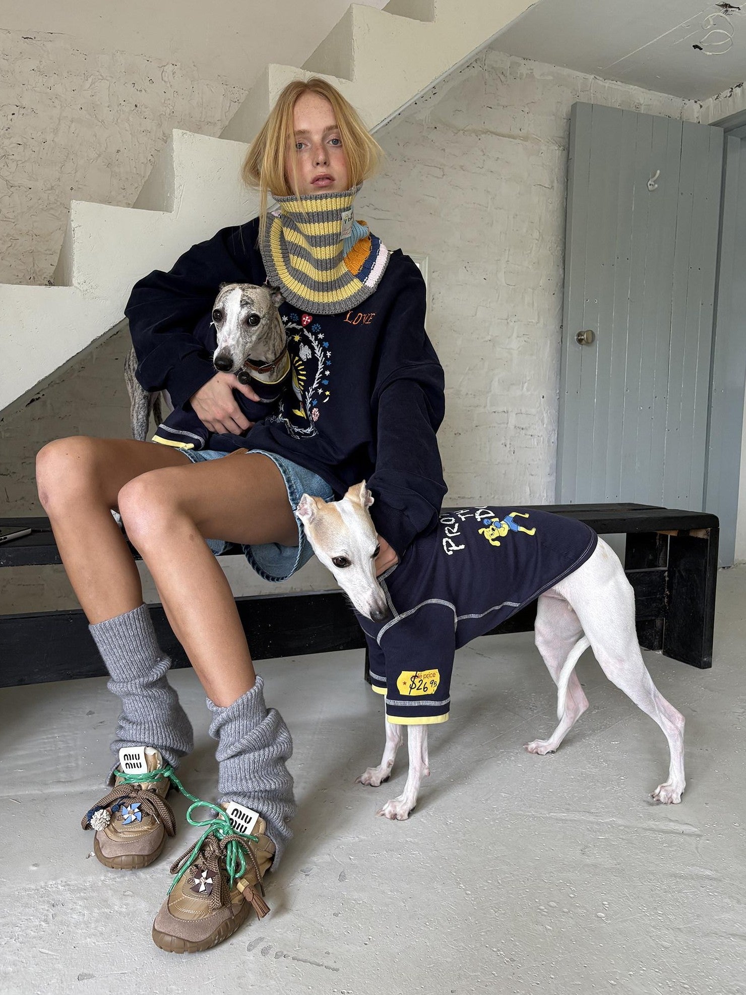 sancco house Washed Crewneck Nun Puppy Print Women&