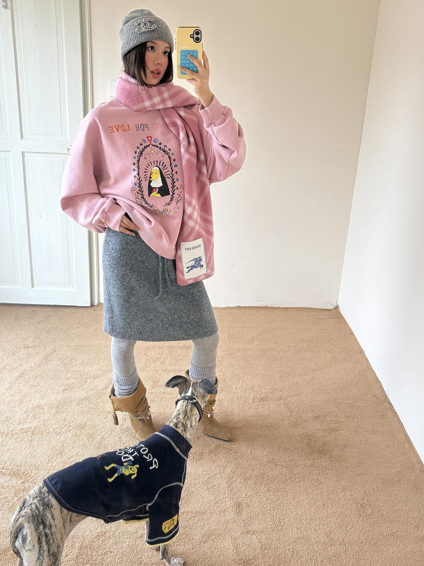 sancco house Washed Crewneck Nun Puppy Print Women&