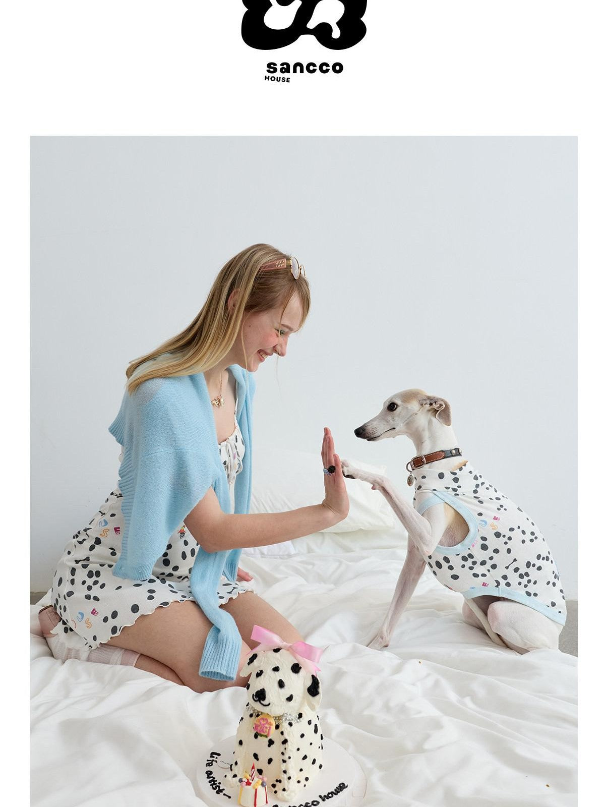 sancco house White Polka Dot Print Jacquard Knit Women&