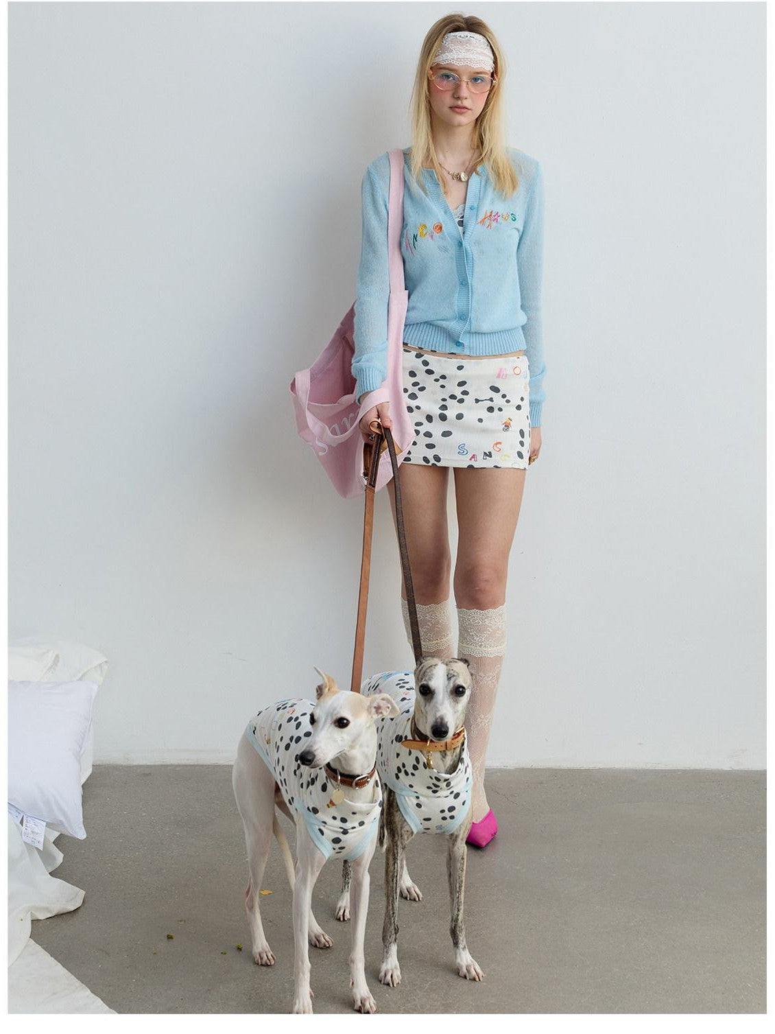sancco house White Polka Dot Print Jacquard Knit Women&