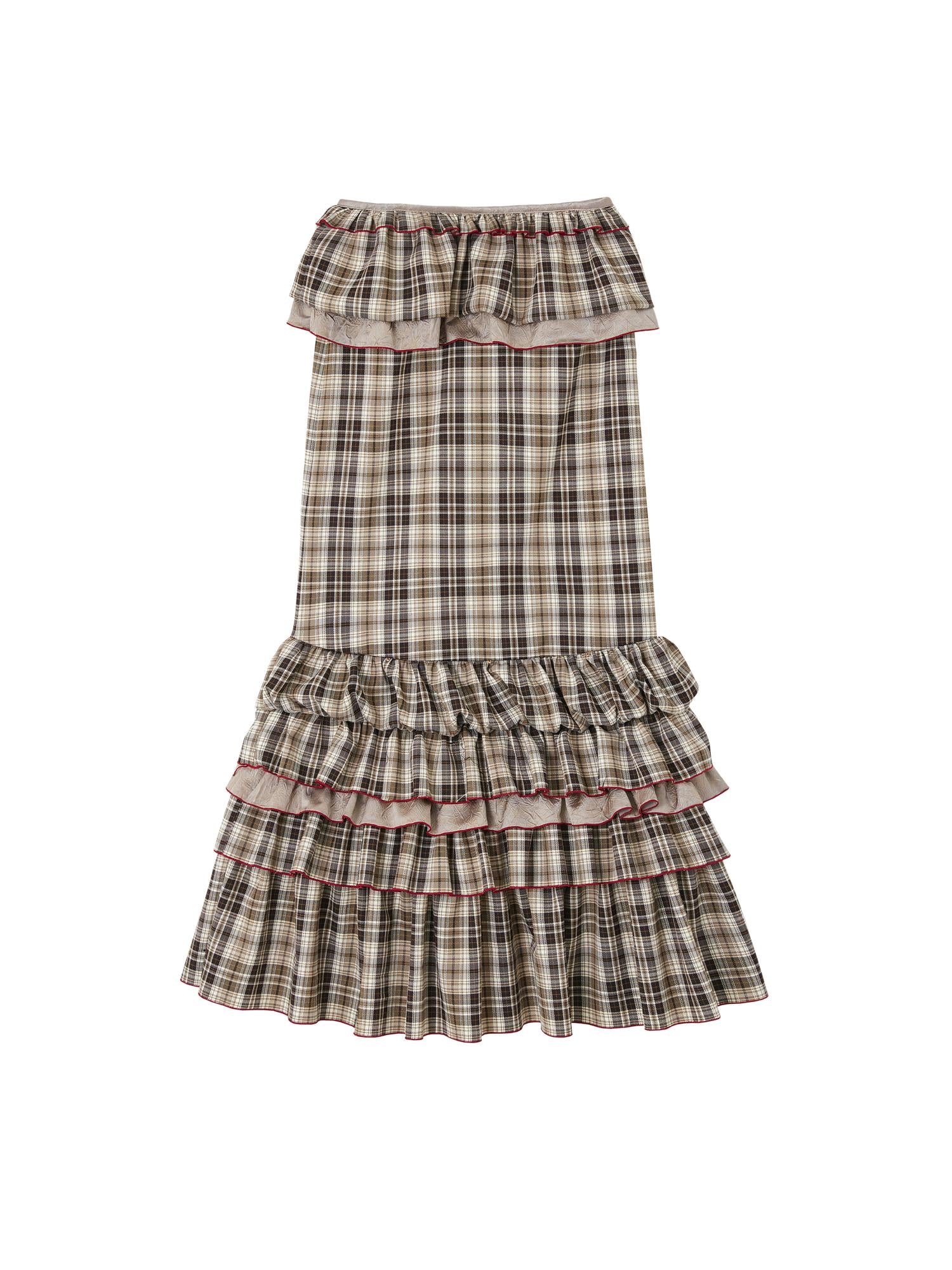 OfAkiva Red Blue Plaid Reversible Mermaid Tiered Skirt Christmas