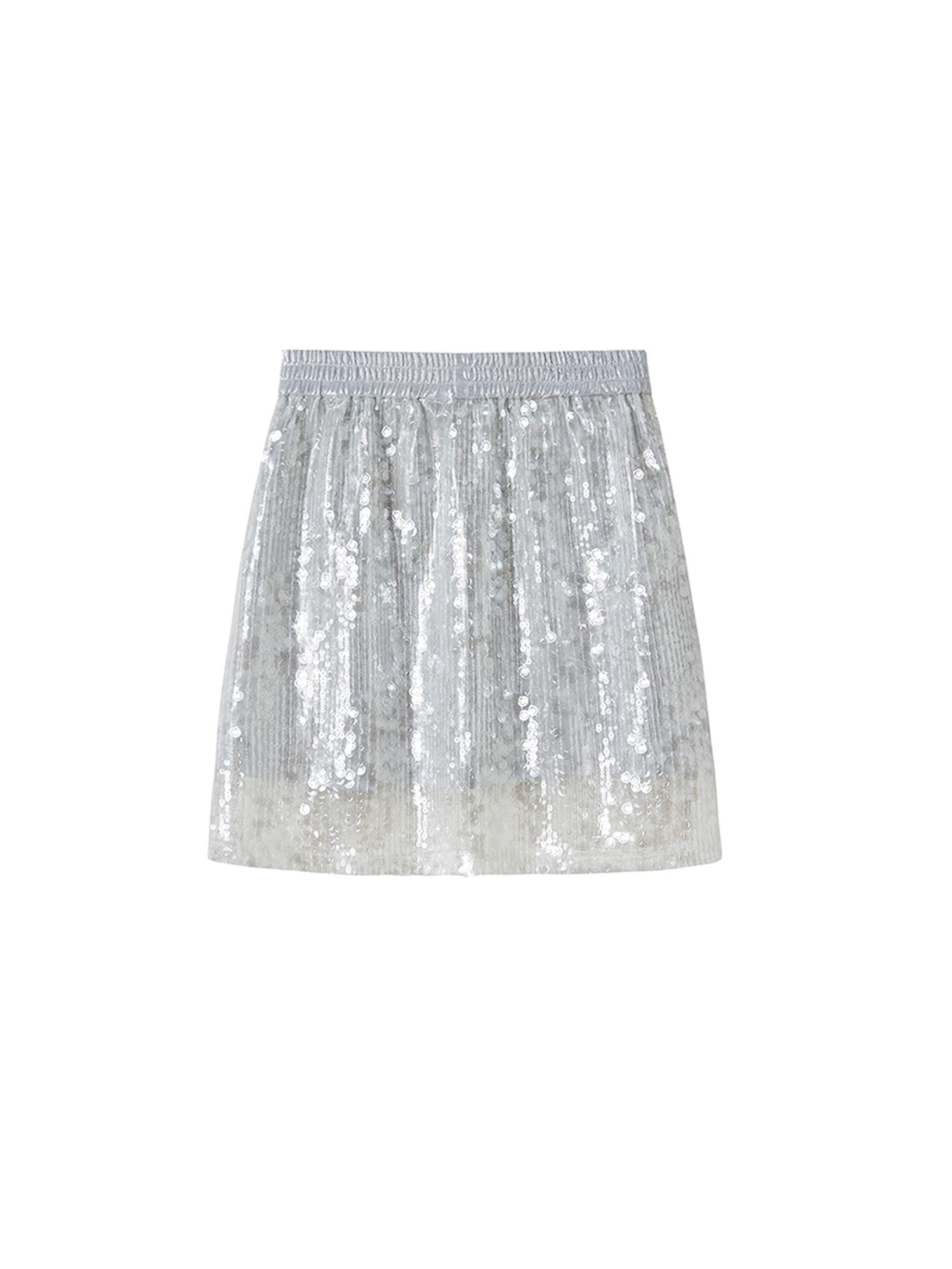 DIDDI MODA Glittering Silver Straight Skirt With Elastic Waist