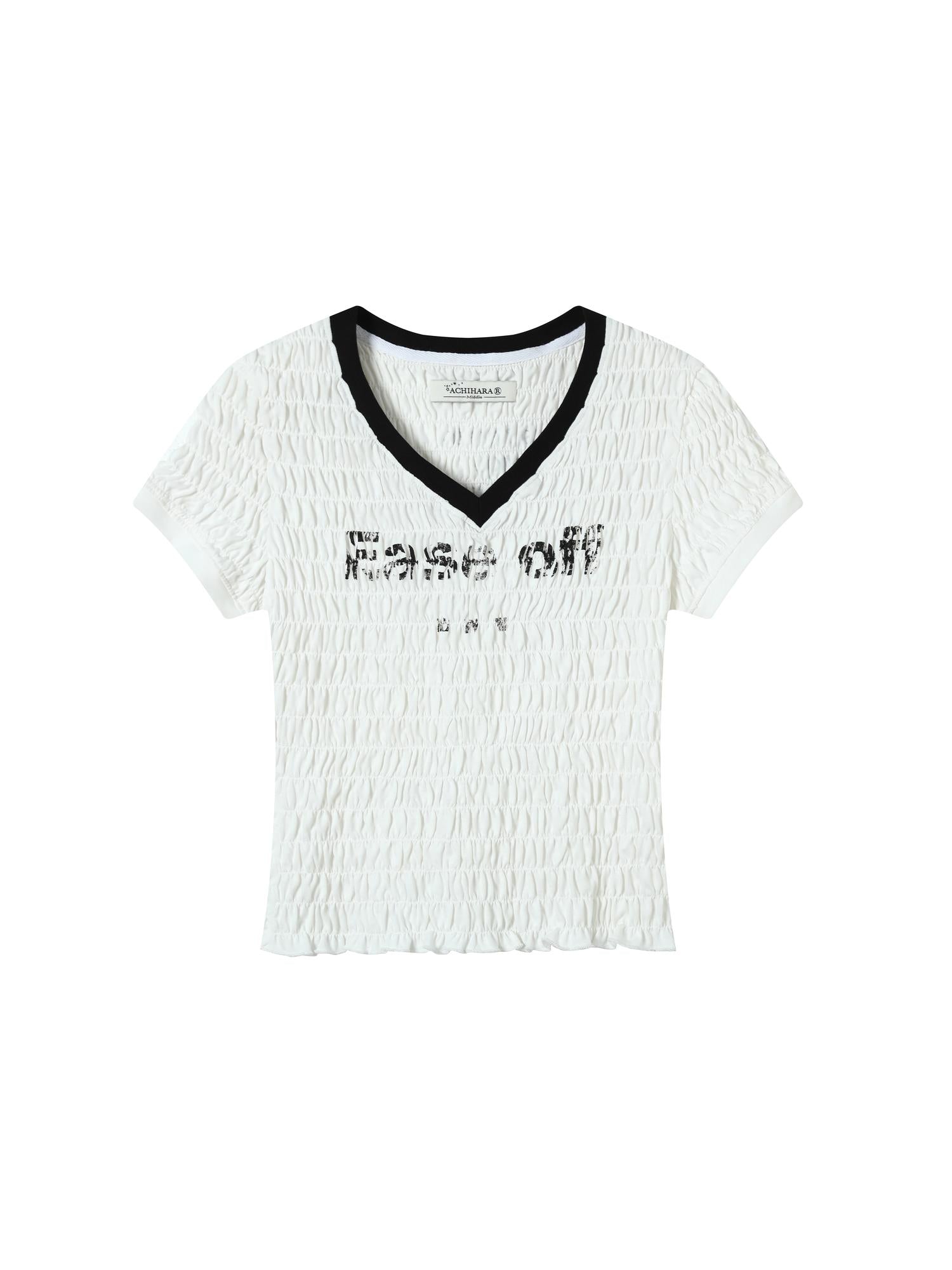 Achihara Summer V Neck Ruffle Cotton Tee