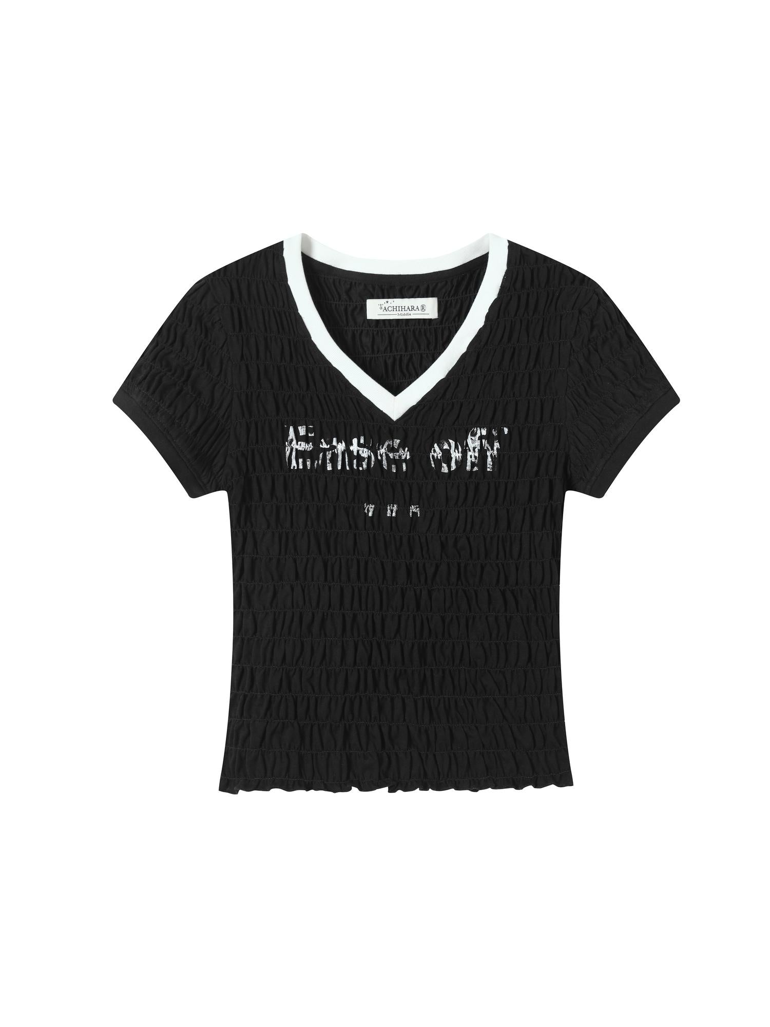 Achihara Summer V Neck Ruffle Cotton Tee