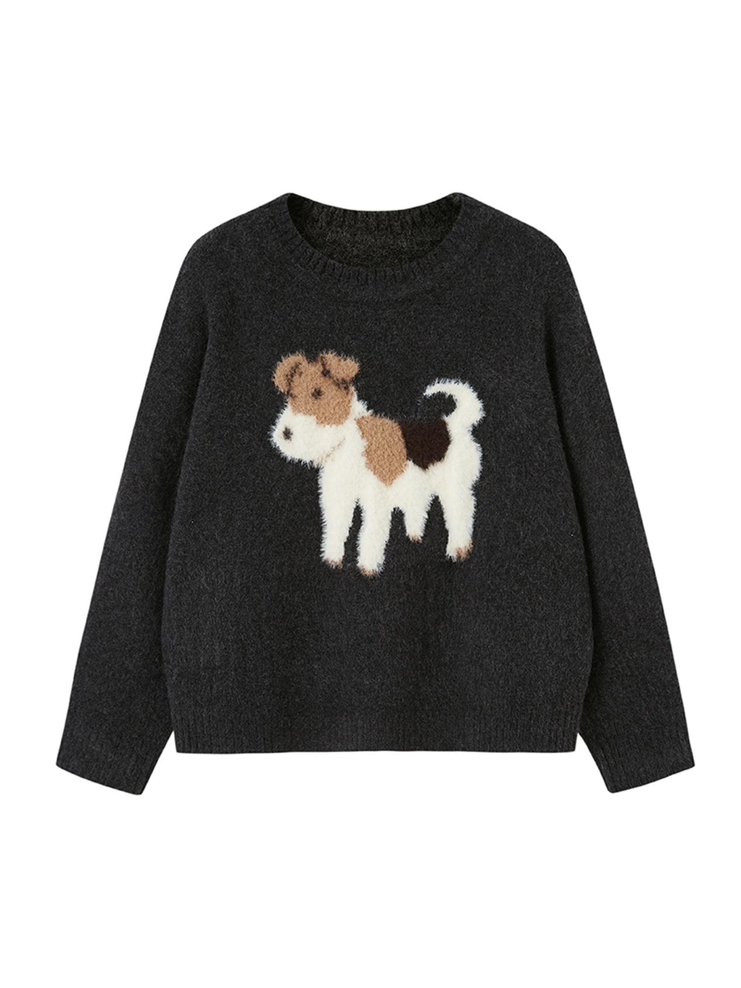 DIDDI MODA Fluffy Puppy Jacquard Sweater Cozy Cute Knitwear