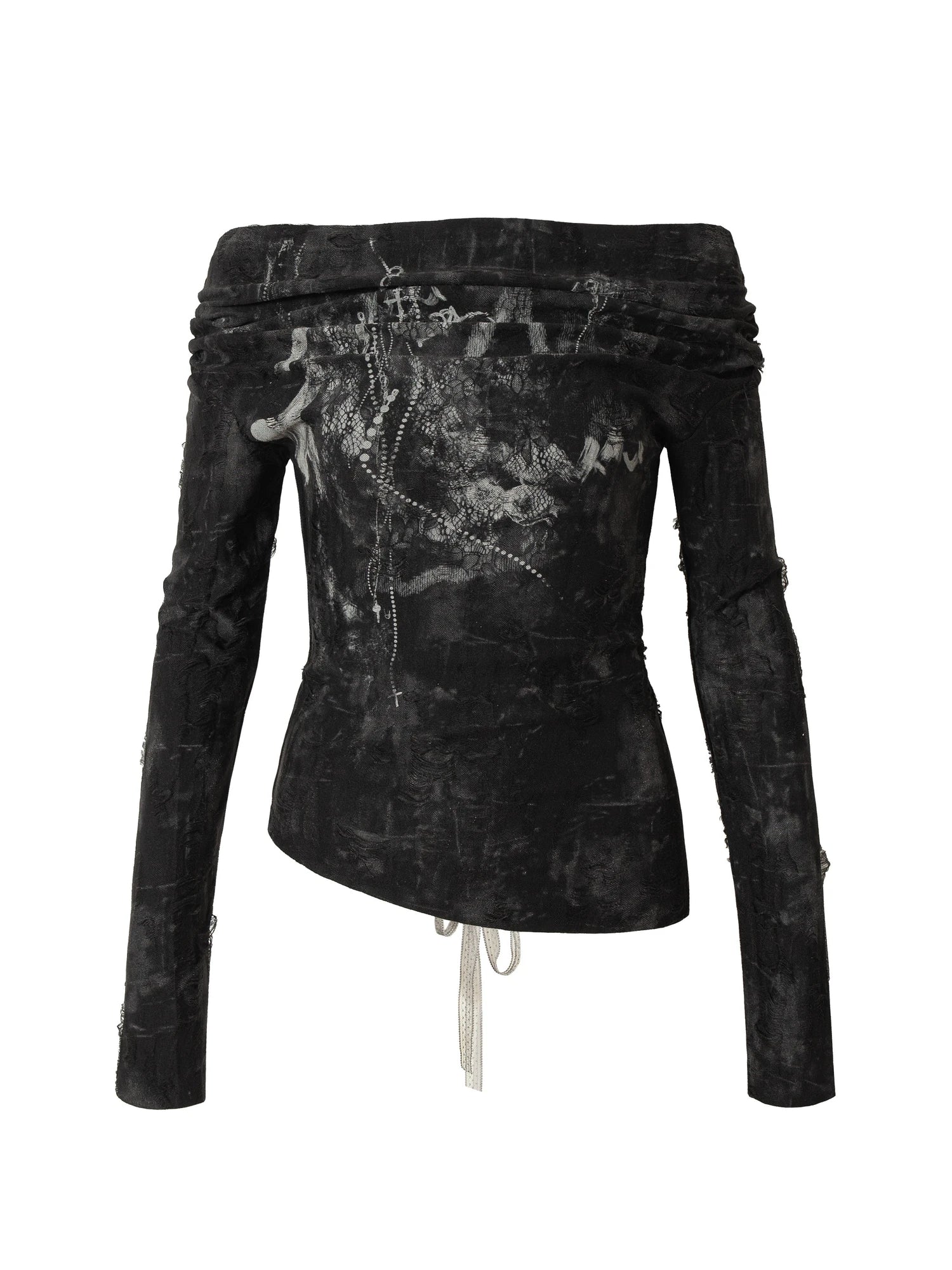 Dark Punk Print Off-Shoulder Long Sleeve Reversible T-Shirt