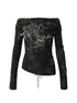 Dark Punk Print Off-Shoulder Long Sleeve Reversible T-Shirt