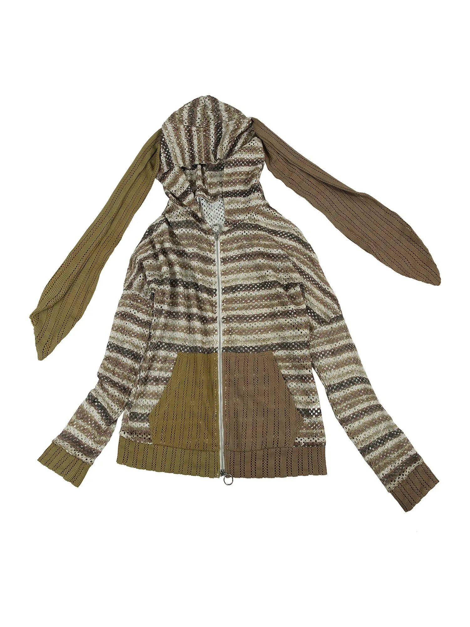 Y2K Bunny Ear Striped Cutout Oversized Hoodie