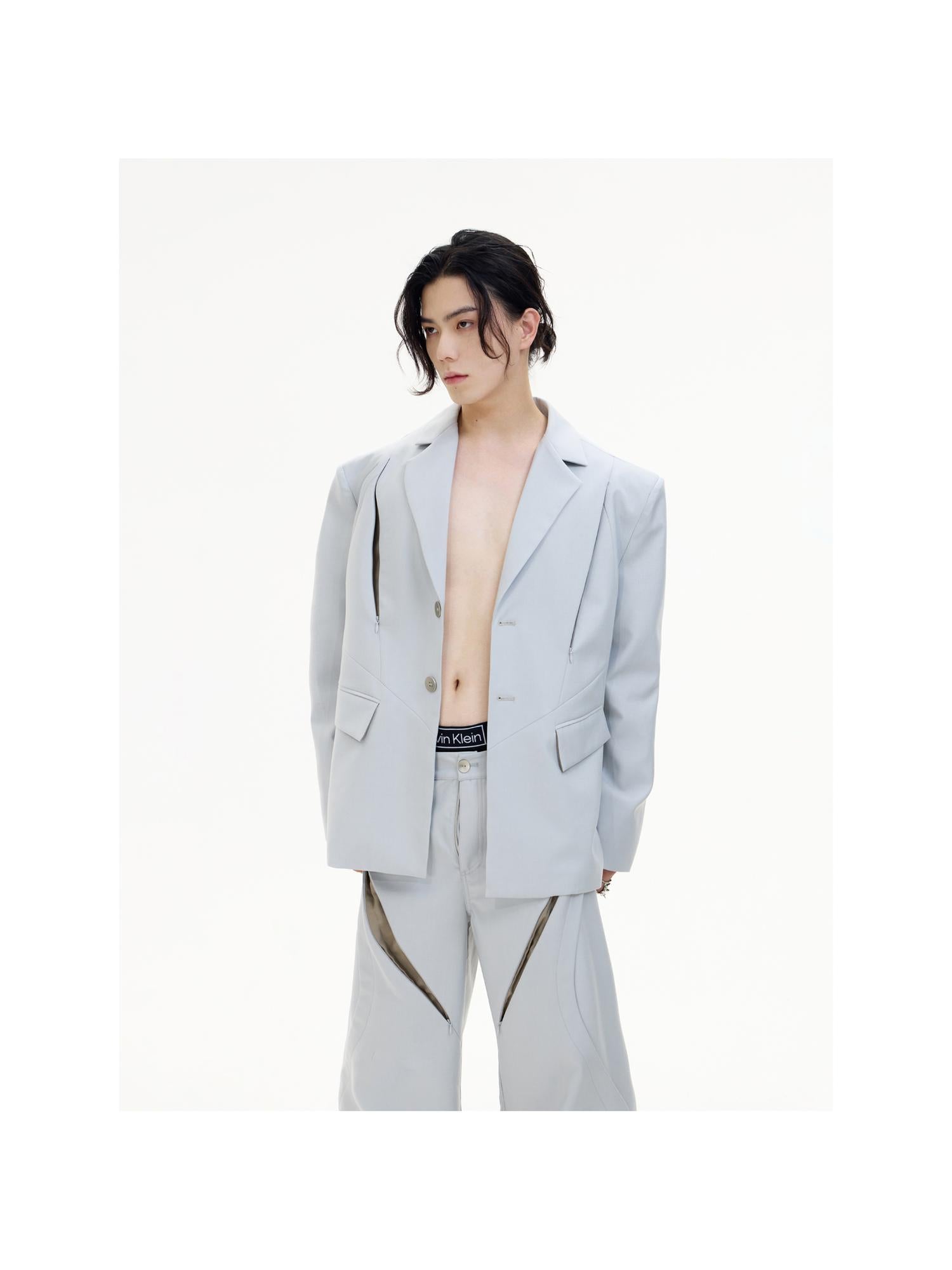 Peoplesense Deconstructed Grey Tapered Wide Leg Trousers With Micro Flare