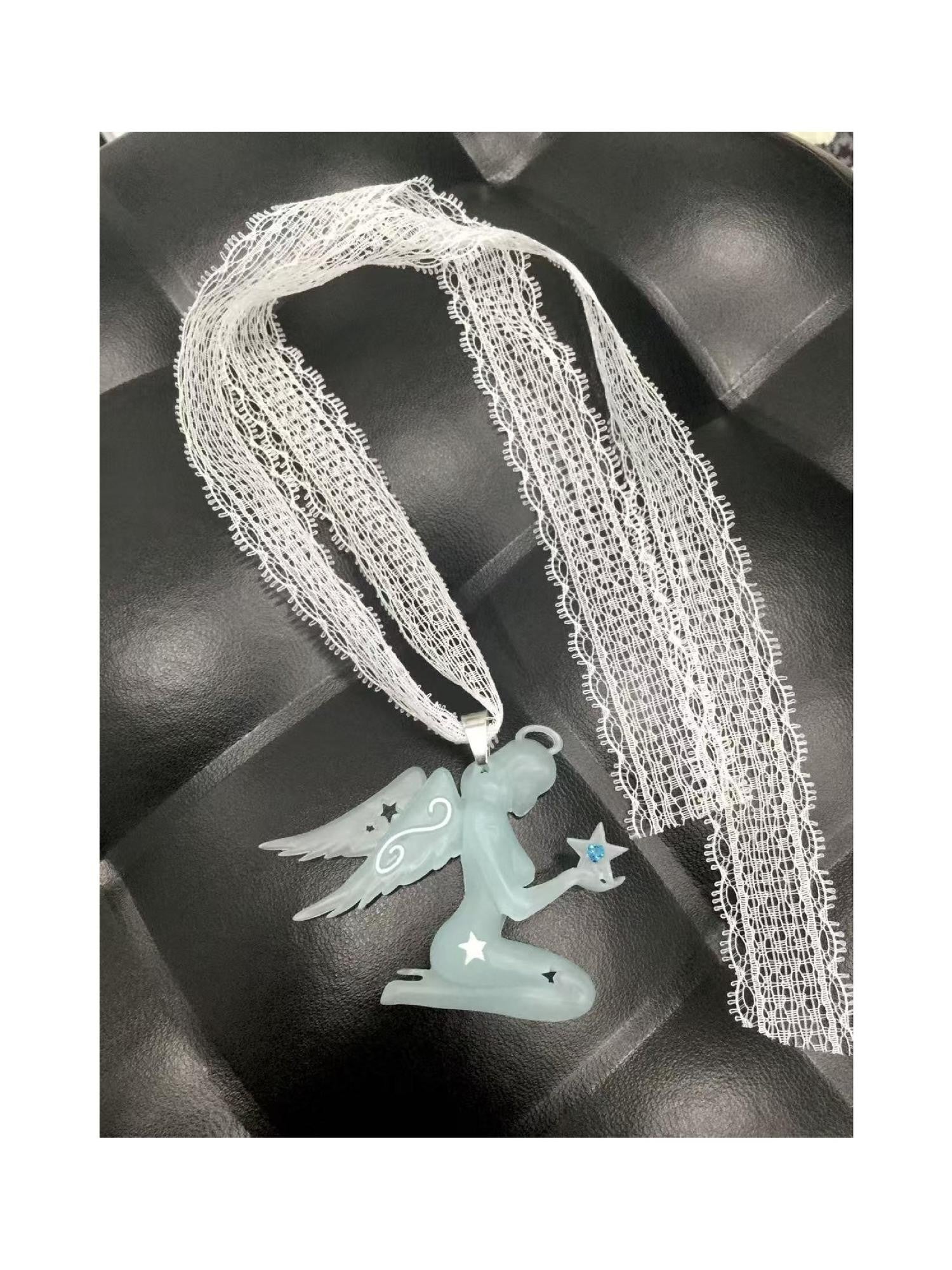takeabreak Aqua Semi Transparent Lace Swirl Star Angel Women&