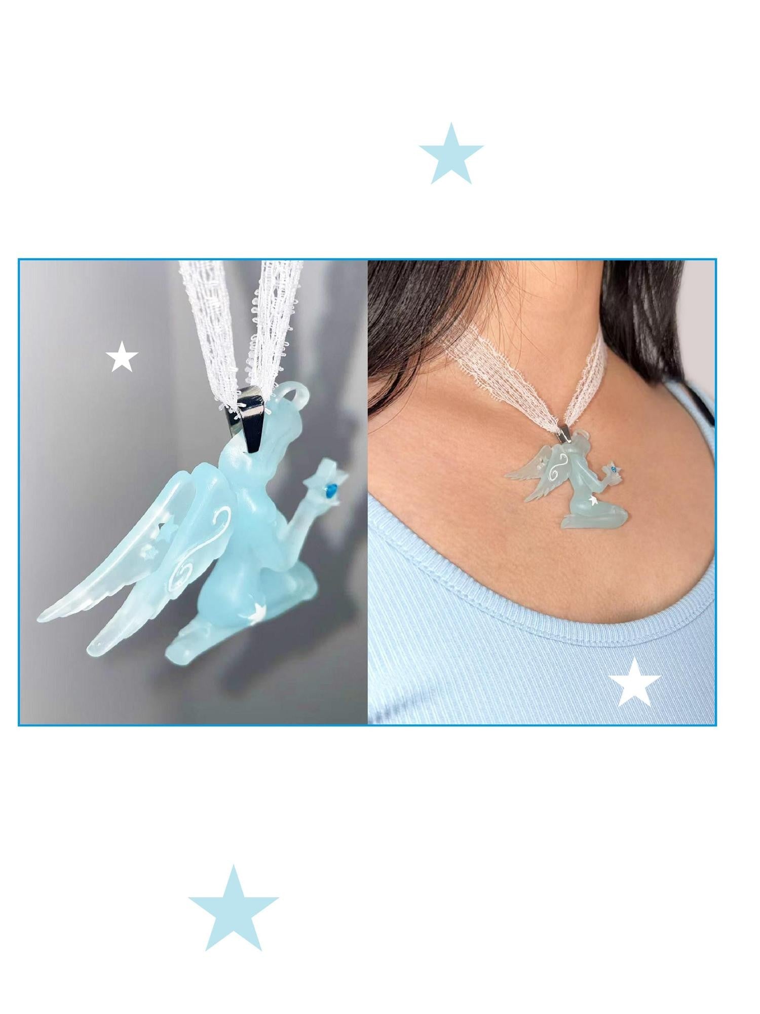 takeabreak Aqua Semi Transparent Lace Swirl Star Angel Women&