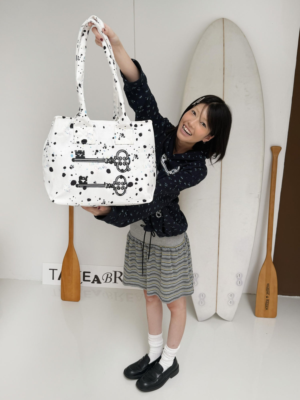 takeabreak Black White Polka Dot Vintage Key Print Zip Women&