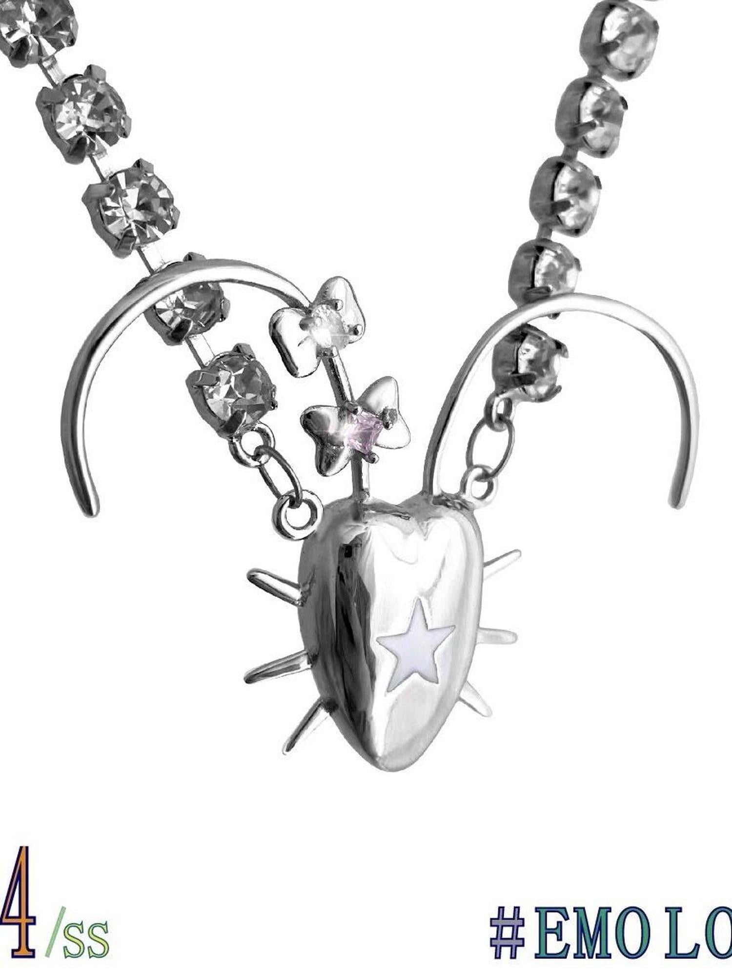 takeabreak Cockroach Zircon Inlaid Punk Silver Plated Brass Mixed Metal Women&