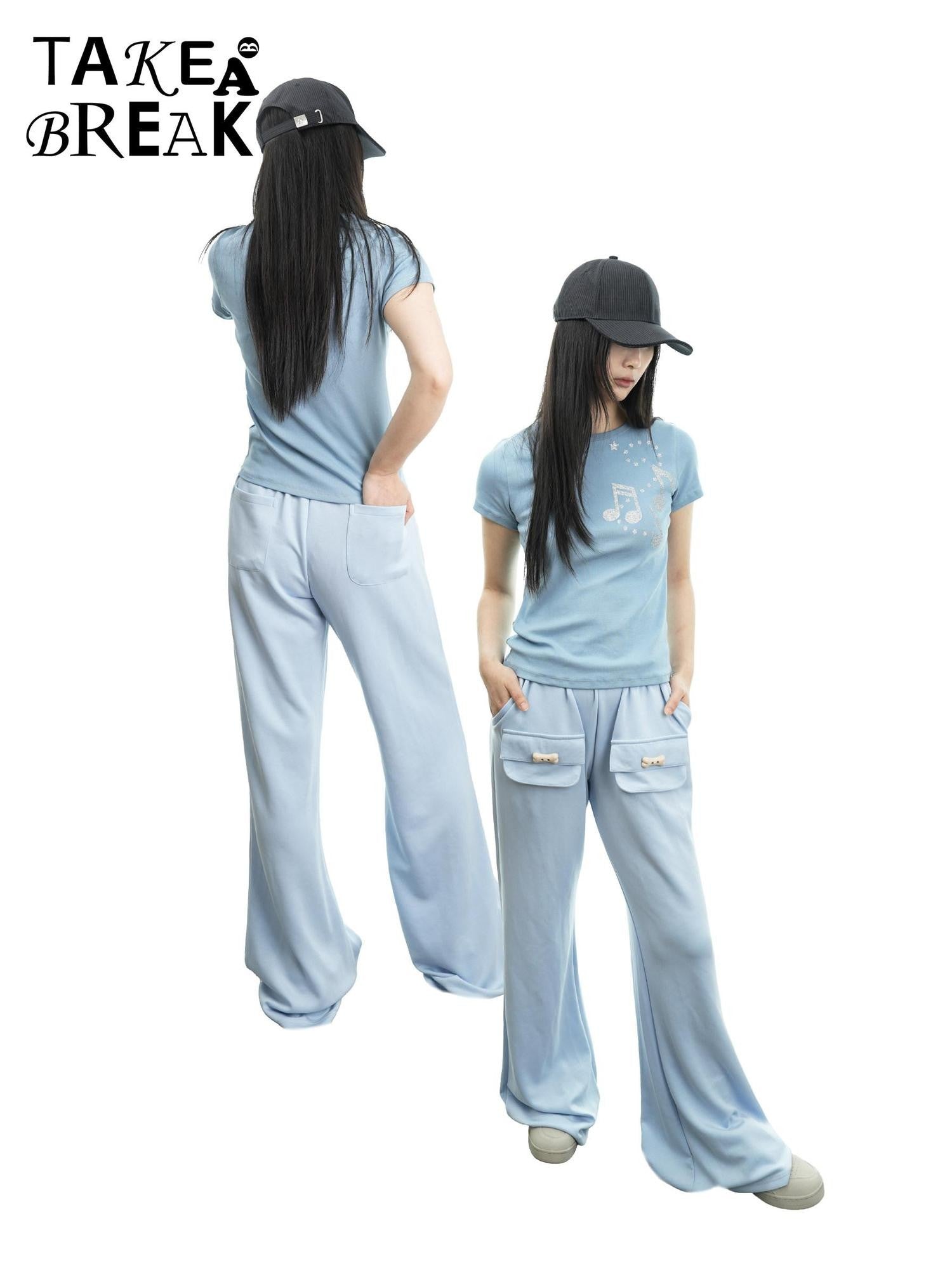 takeabreak Draped Aqua Square Pocket Bone Button Women&