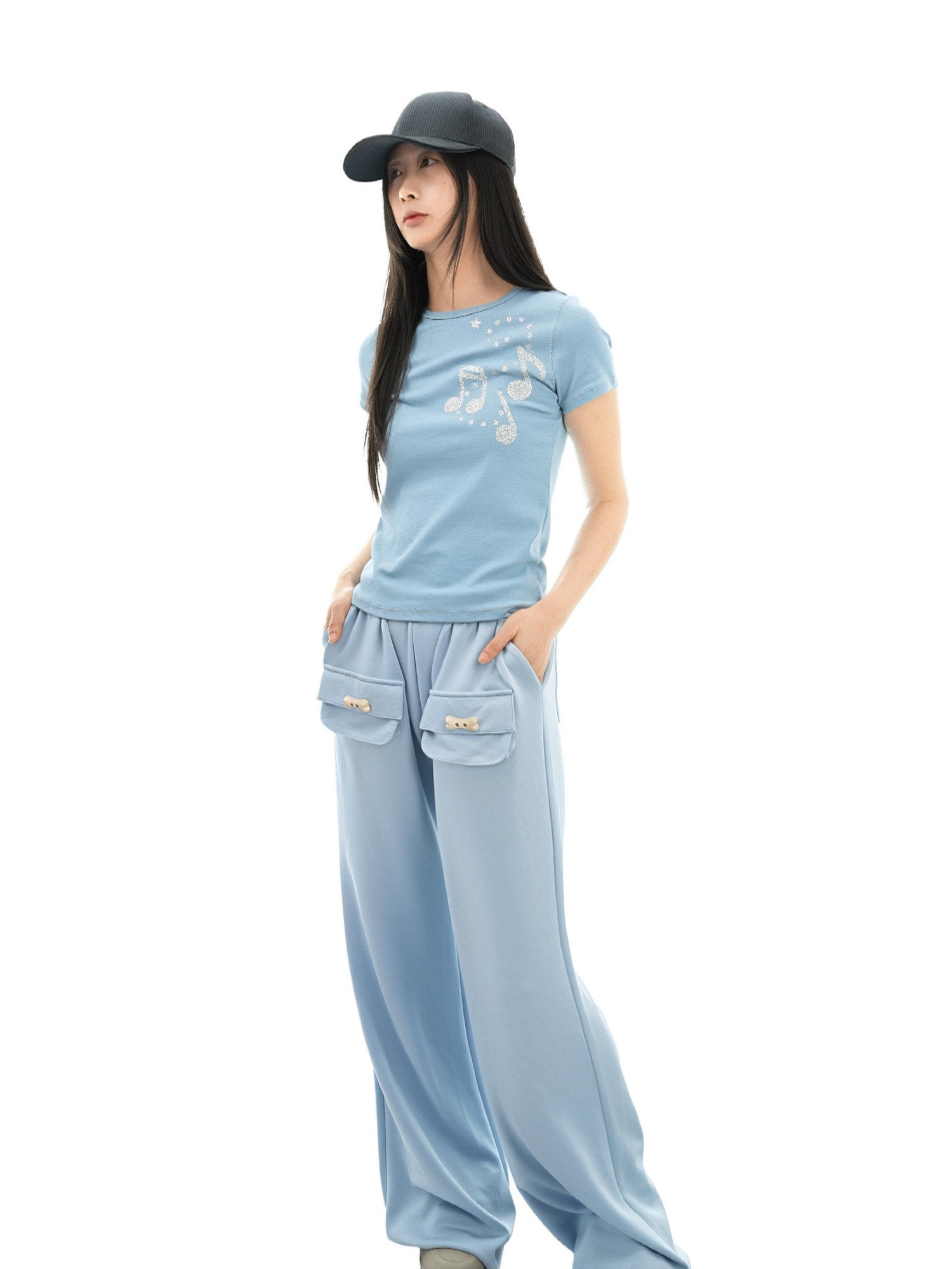 takeabreak Draped Aqua Square Pocket Bone Button Women&