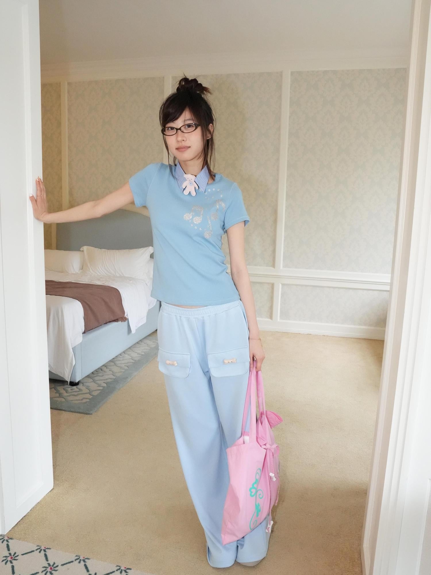 takeabreak Draped Aqua Square Pocket Bone Button Women&