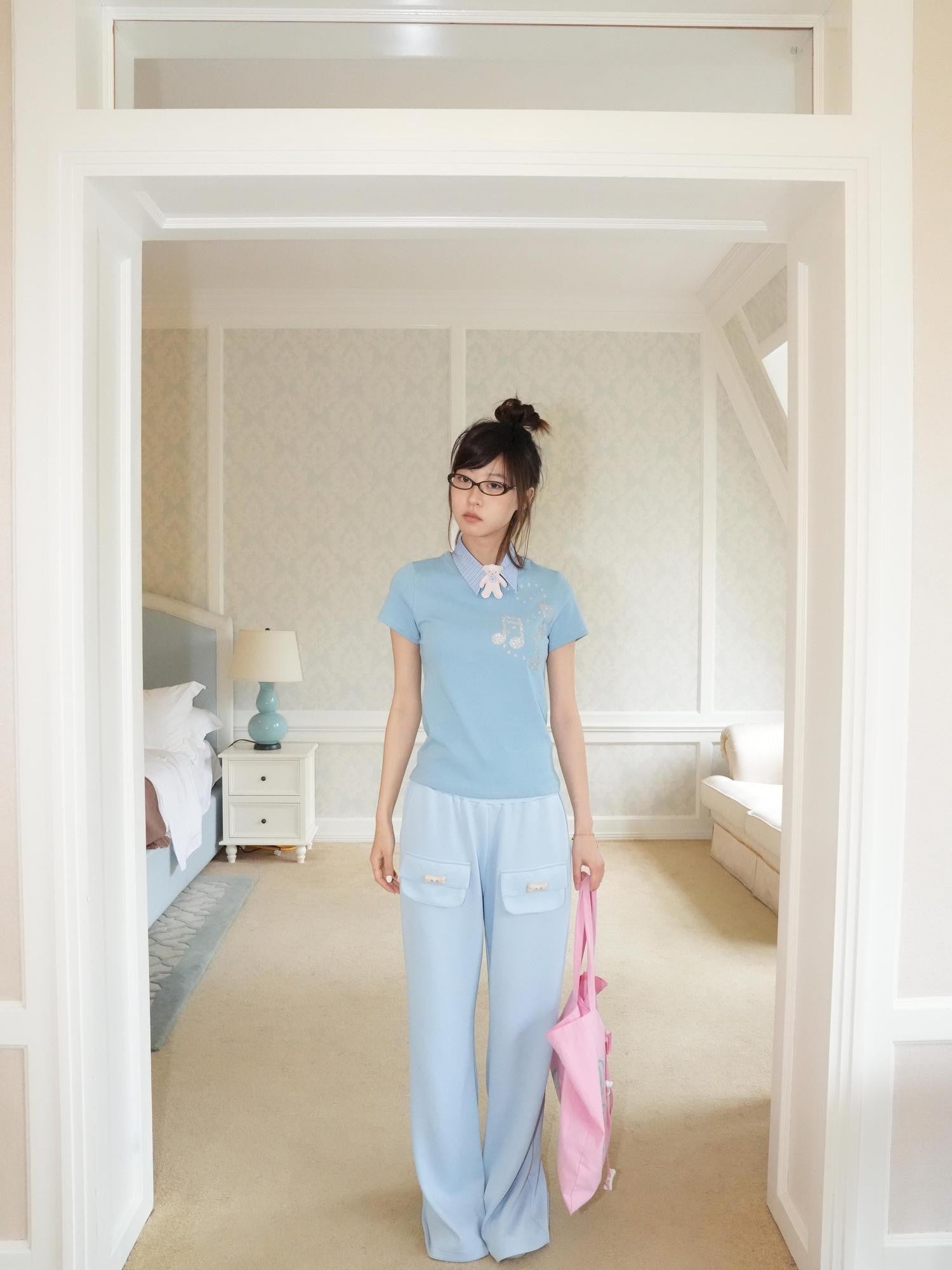 takeabreak Draped Aqua Square Pocket Bone Button Women&